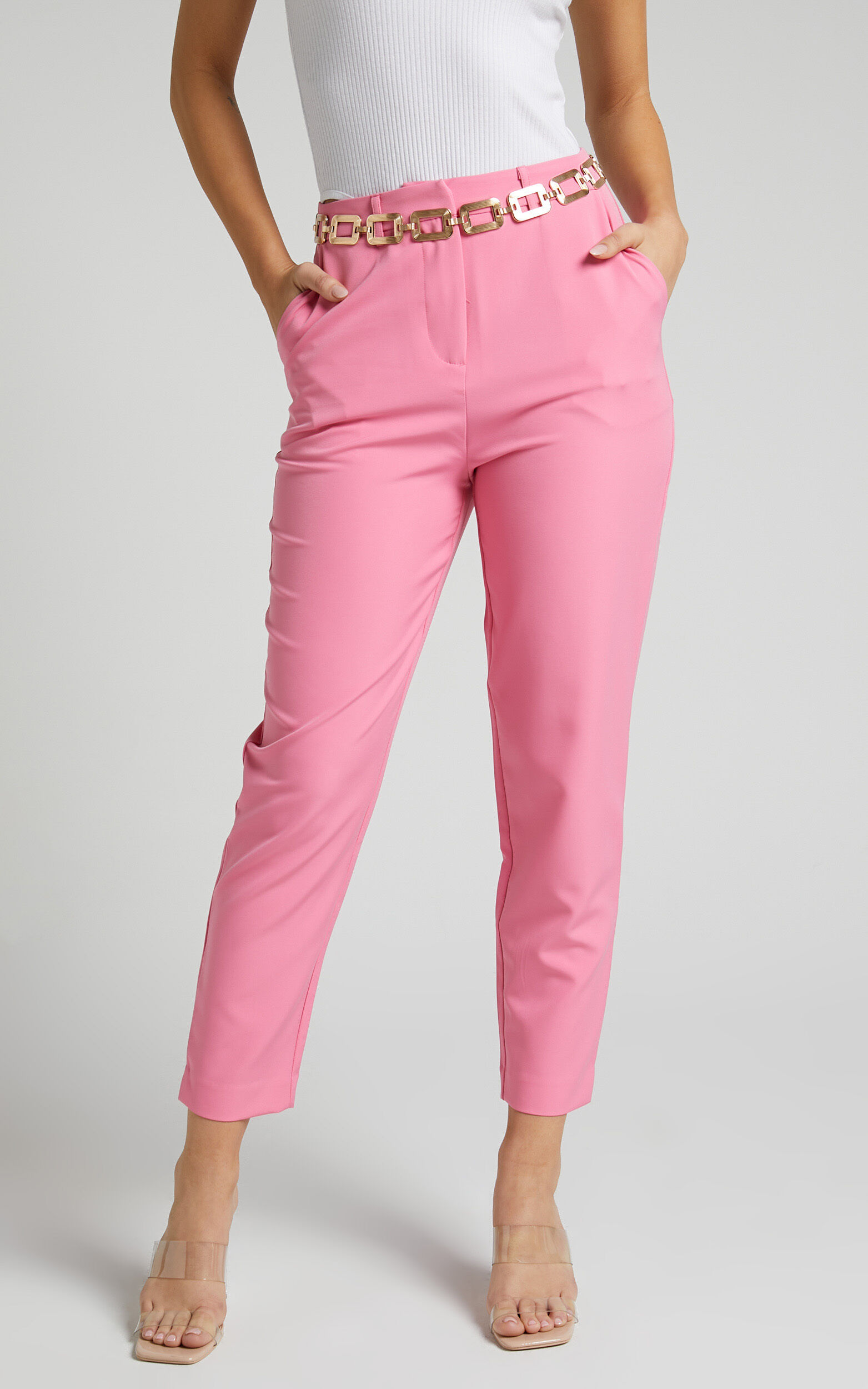 Hermie Pants - High Waisted Cropped Tailored Pants in Pink