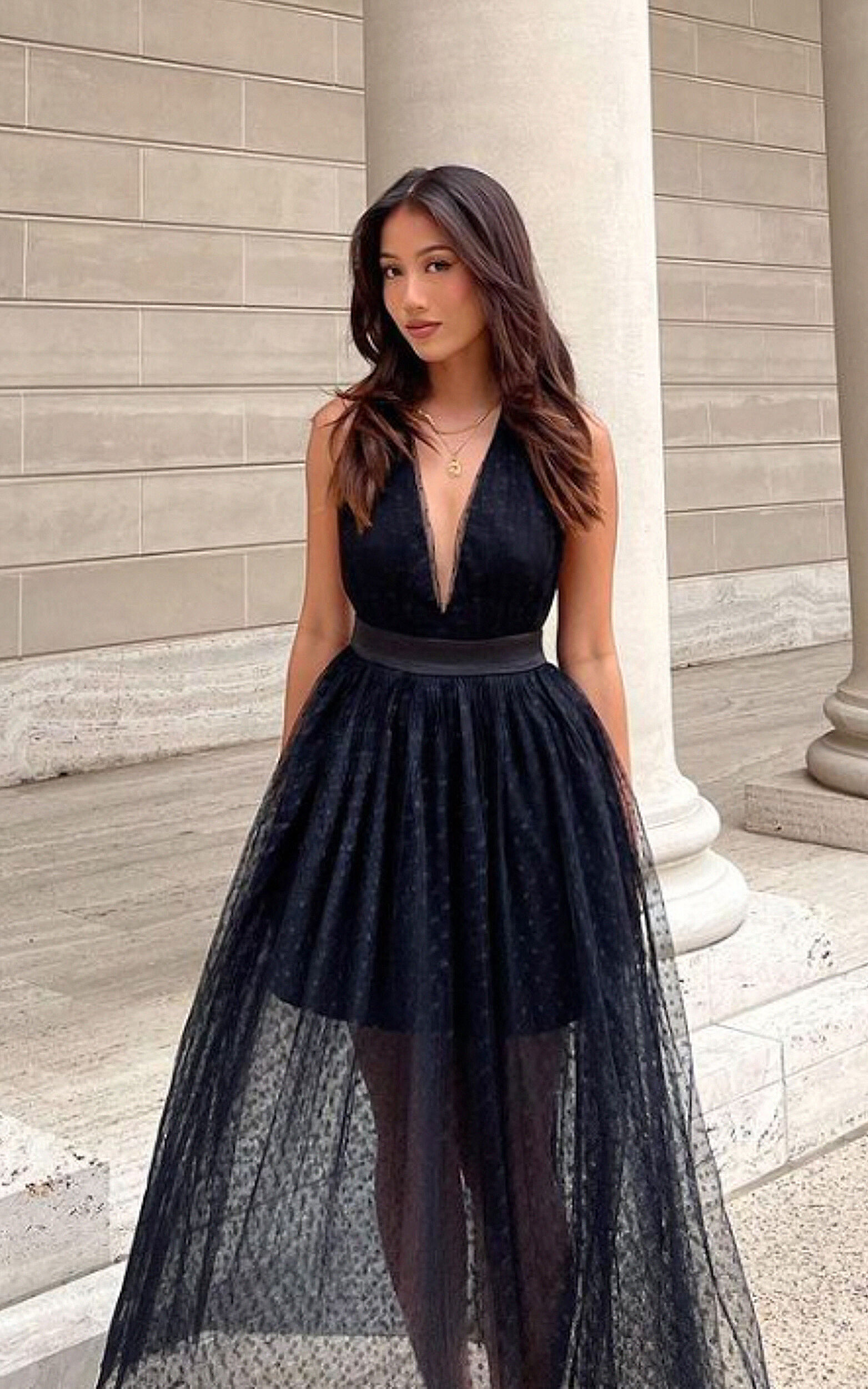 Xenia Plunge Tulle Maxi Dress in Black | Showpo USA