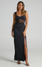 Perrie Midi Dress - Mesh Corset Dress in Black | Showpo USA