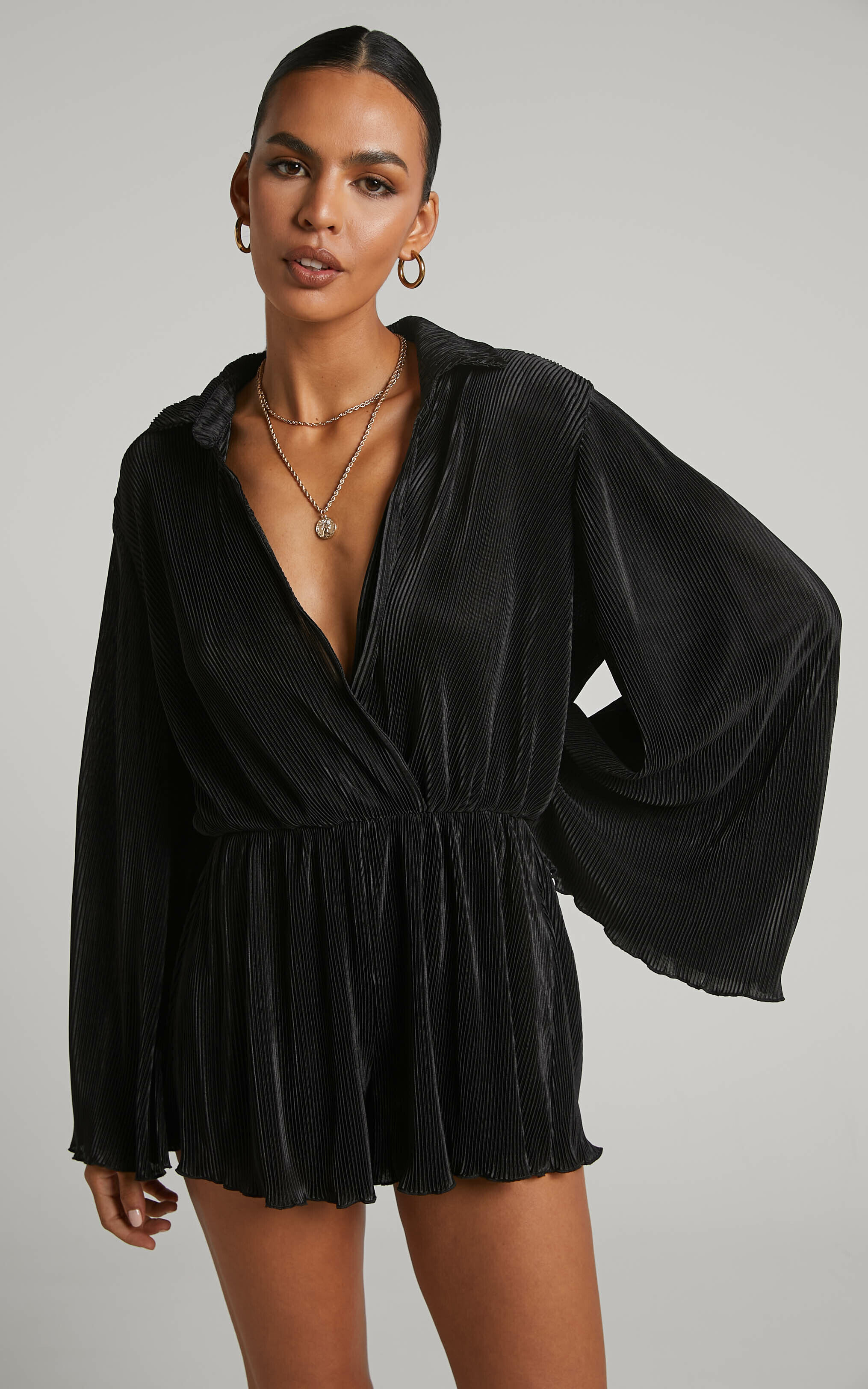 black bell sleeve playsuit