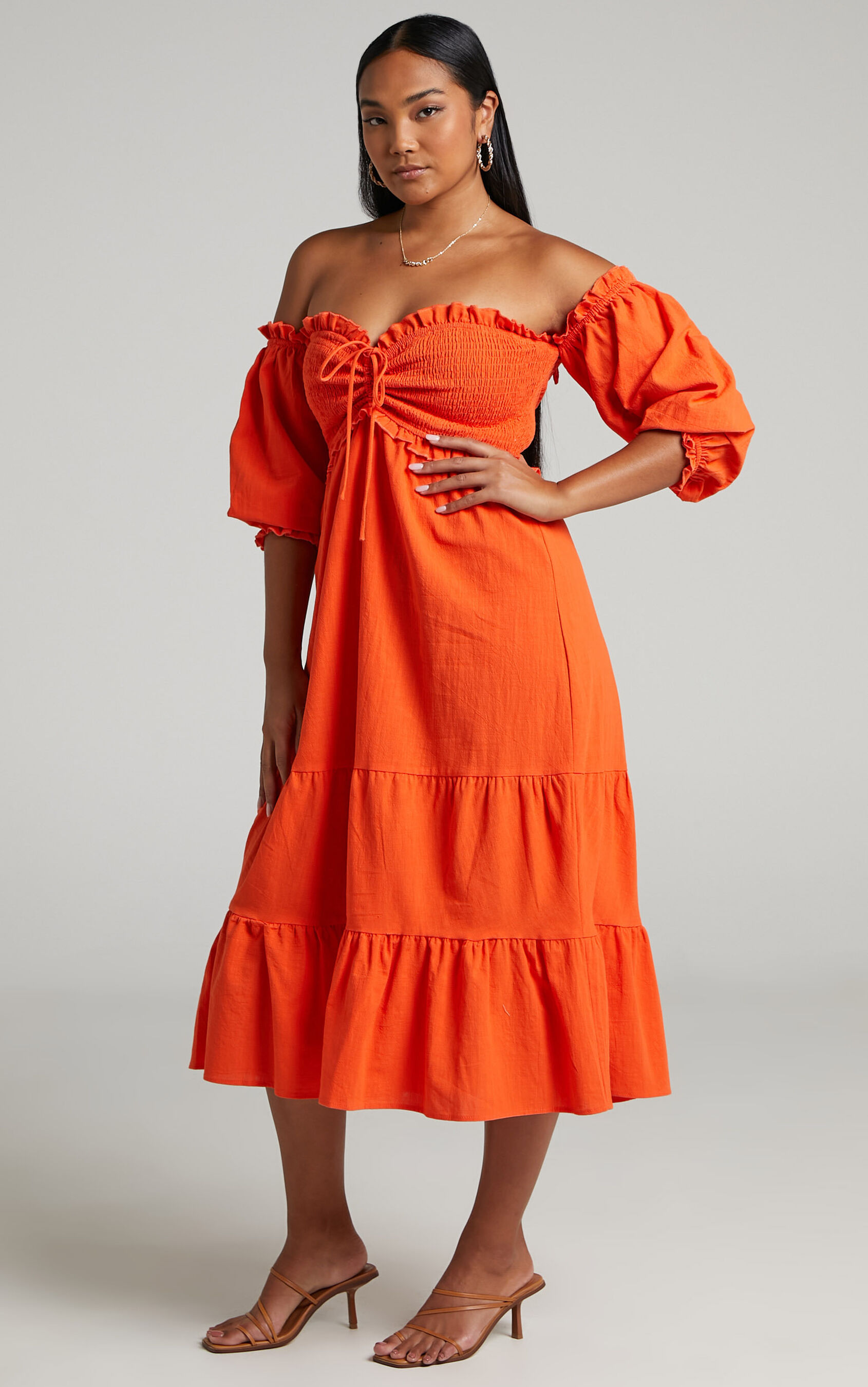 Petunia' Halter Cut Out Midi Dress in Orange Floral