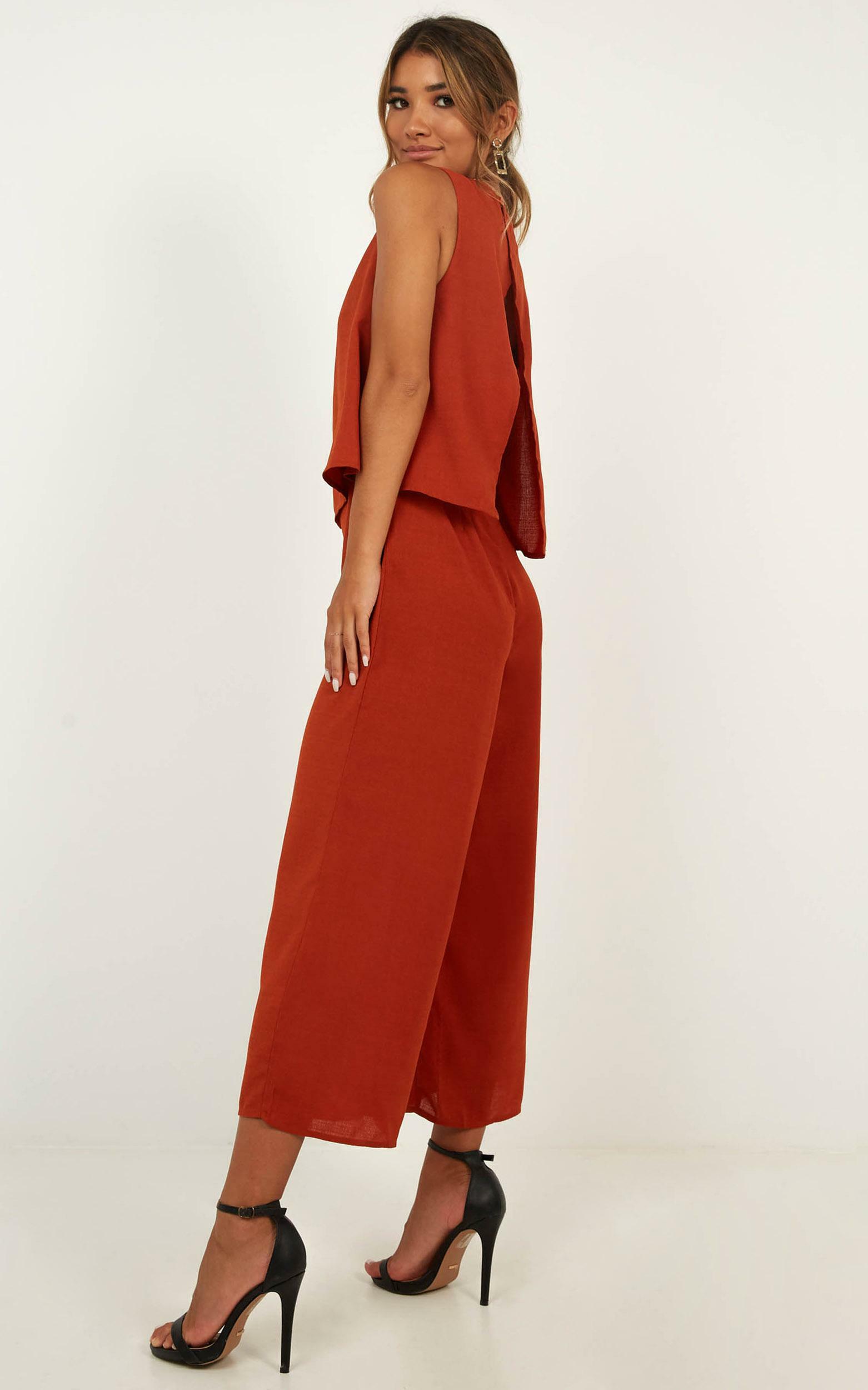 rust culotte jumpsuit