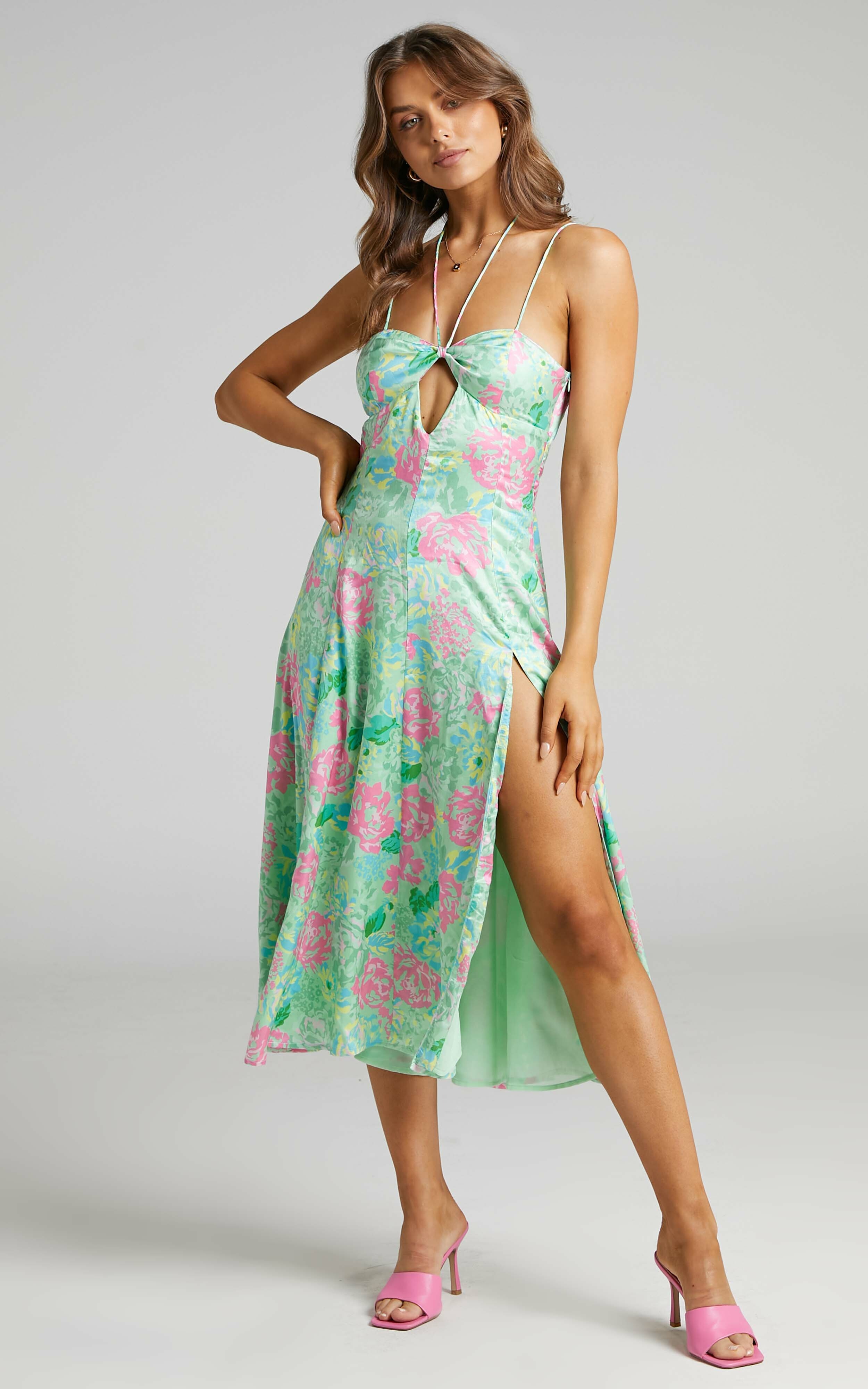 Lousine Halter Neckline Midi Dress in Neon Dreamer | Showpo USA