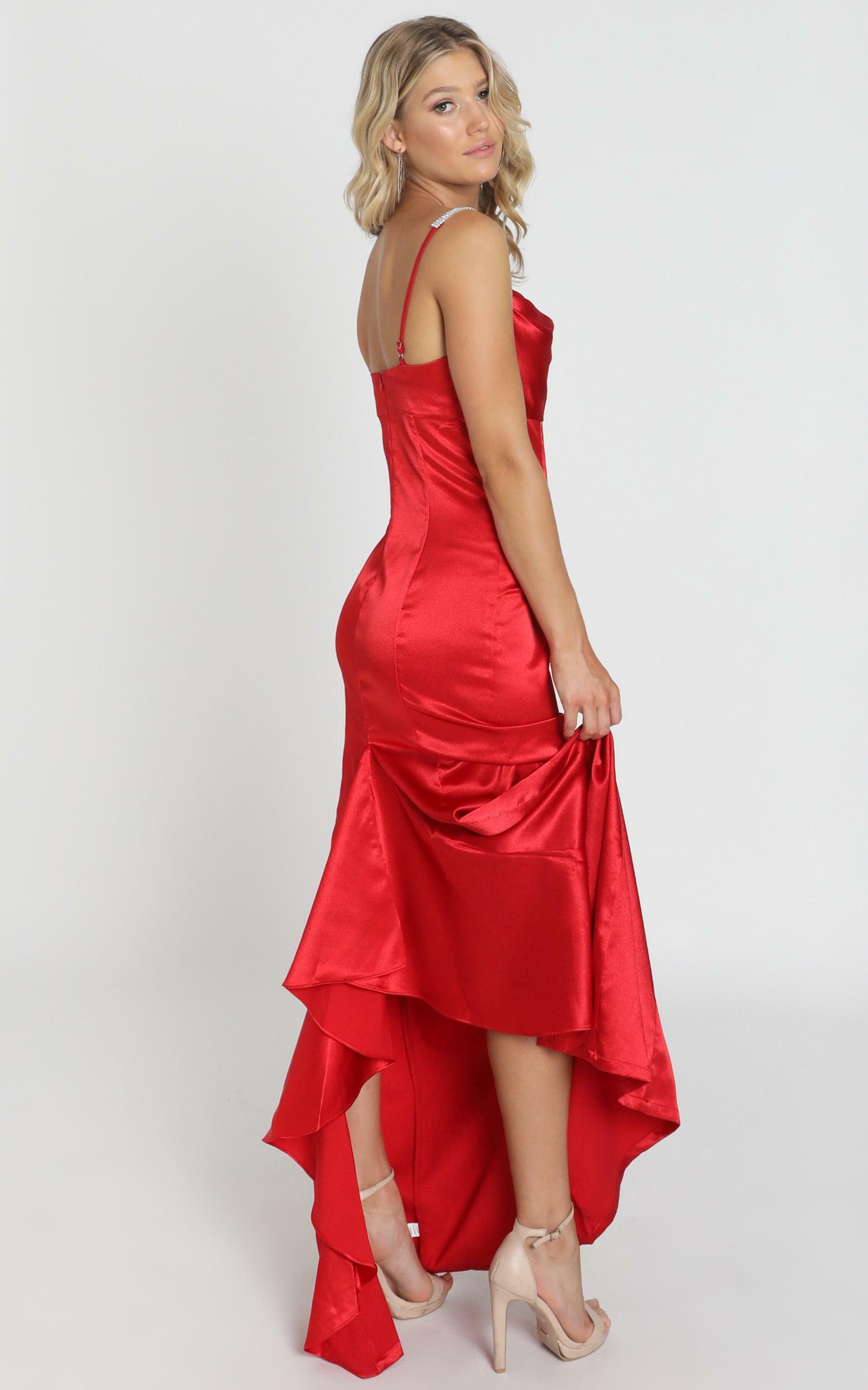 Alysha Diamante Strap Maxi Dress In Red Satin Showpo