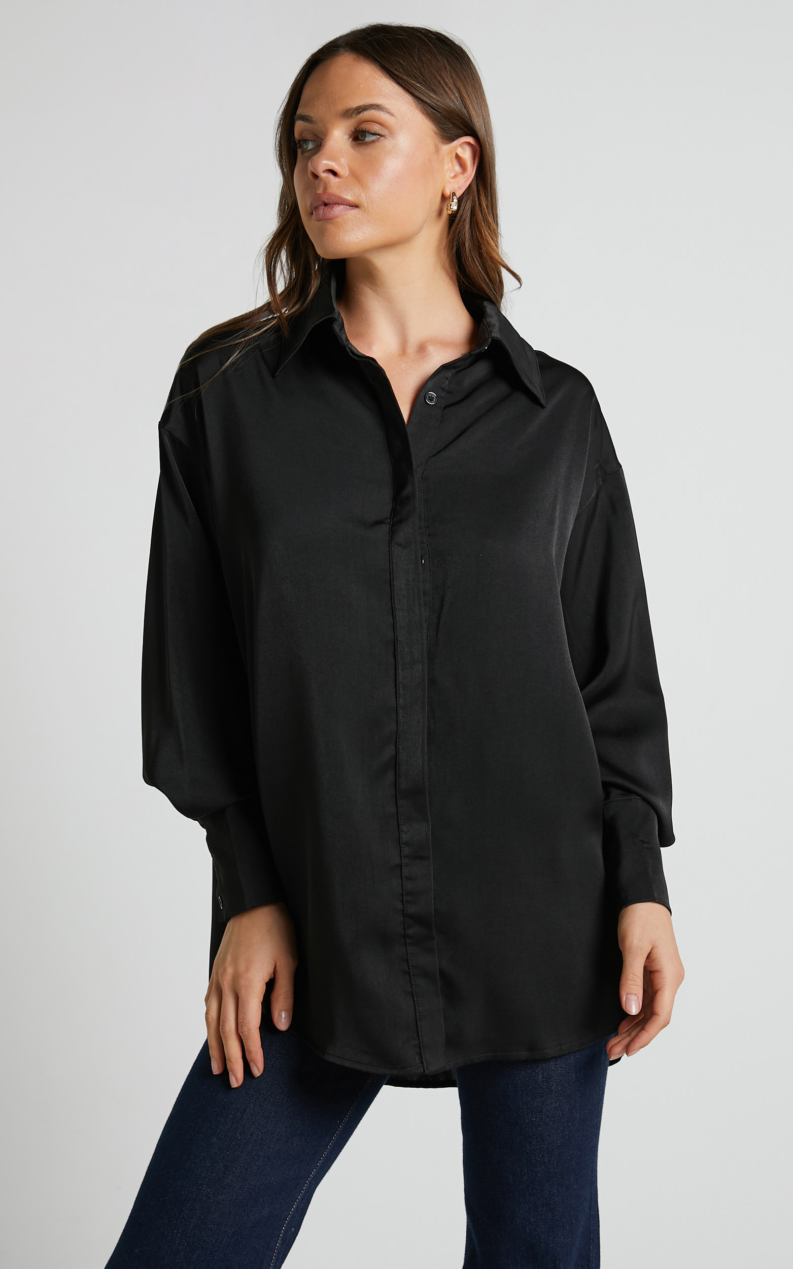 Azurine Shirt - Oversized Button Up Shirt in Black | Showpo