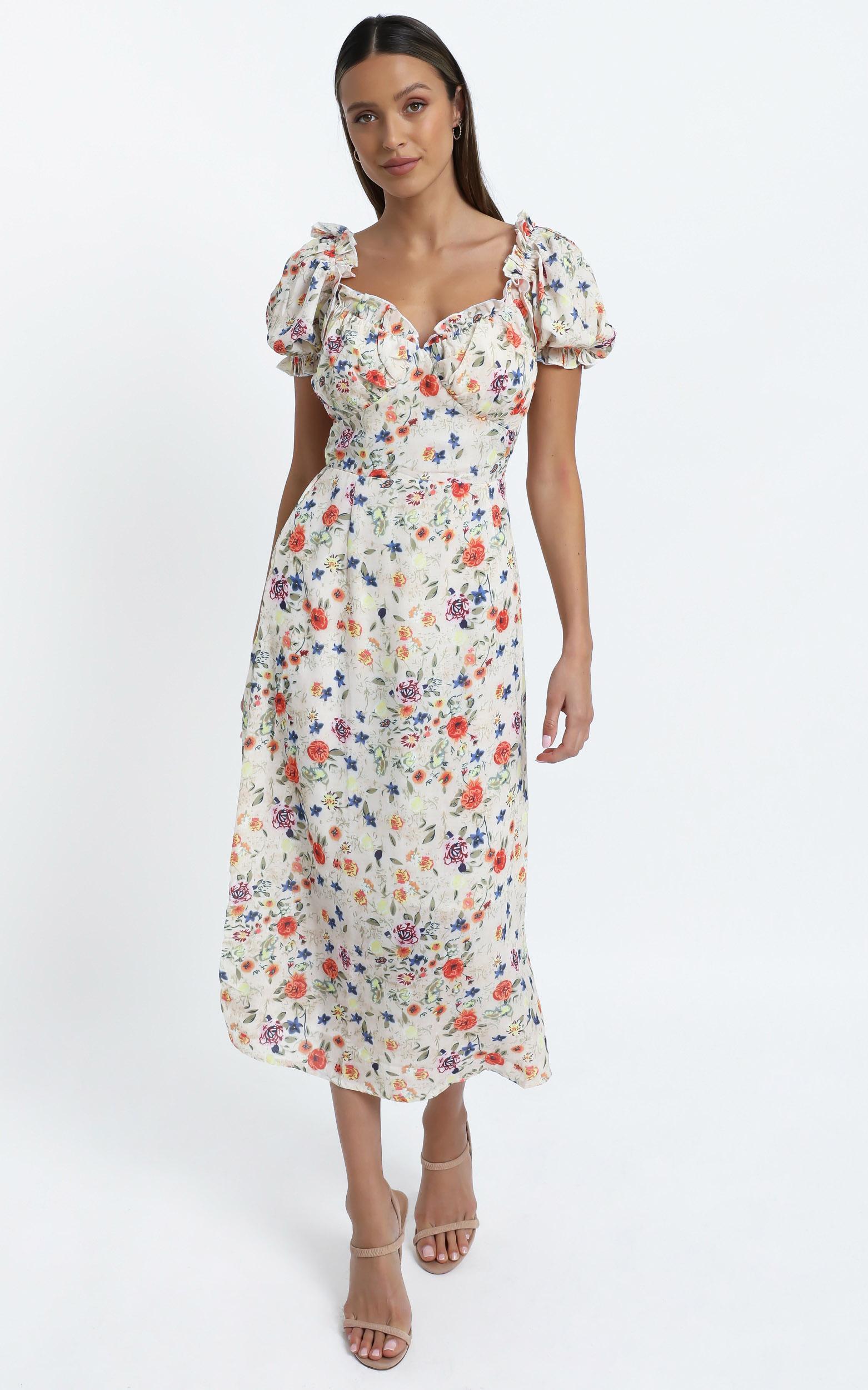 Rosie Midi Dress in Peach Floral | Showpo