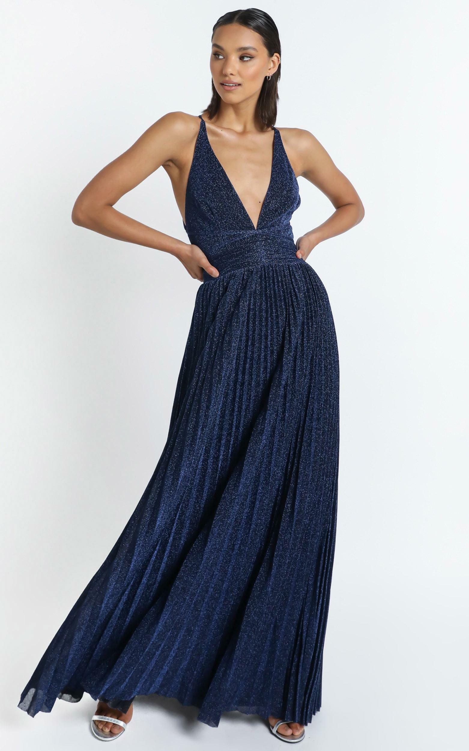 Win The Lotto Maxi Dress In Navy Lurex | Showpo USA