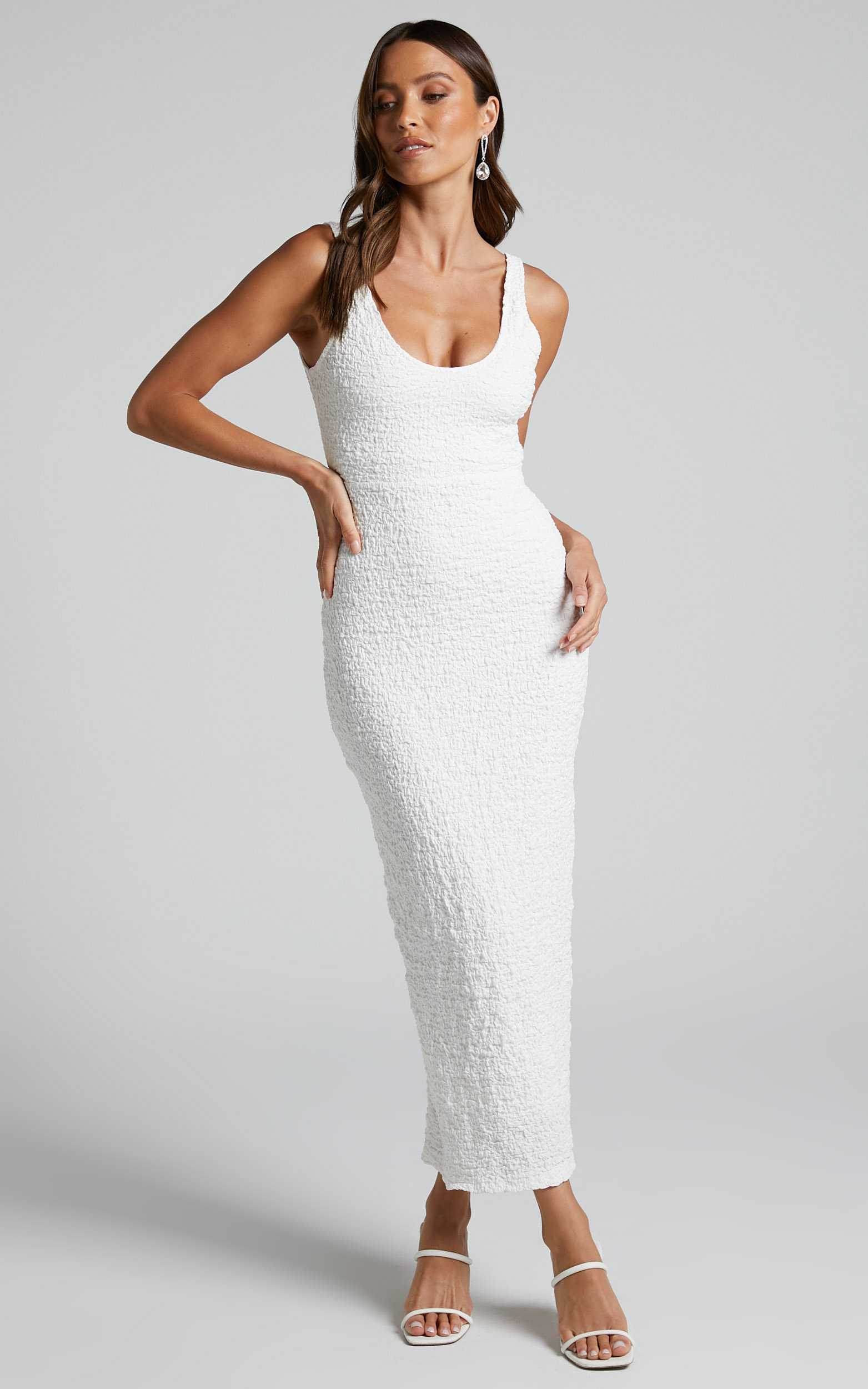 Novida Midi Dress - Textured Dress in White |