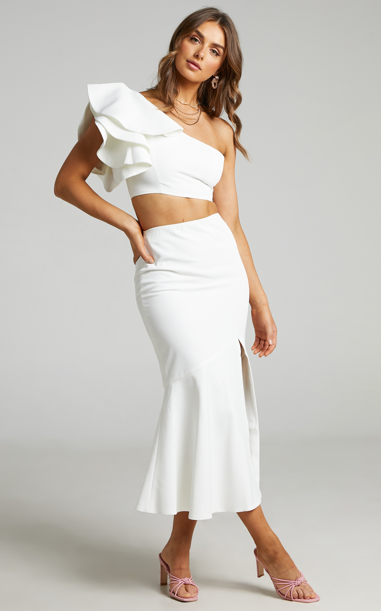 Lucila One Shoulder Crop Top and Midi Skirt Two Piece Set in Showpo USA