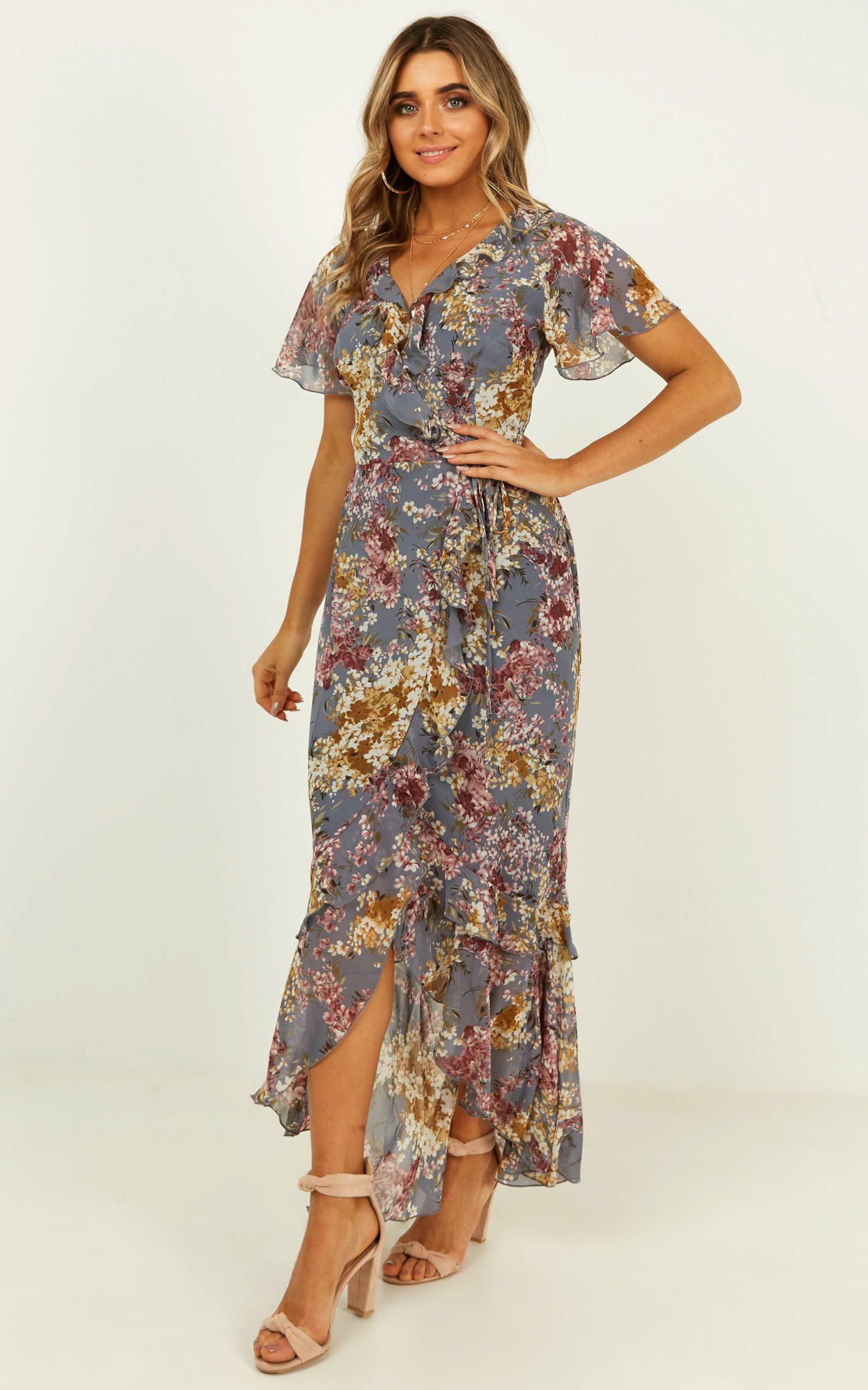Light And Happiness Wrap Dress In Purple Floral | Showpo