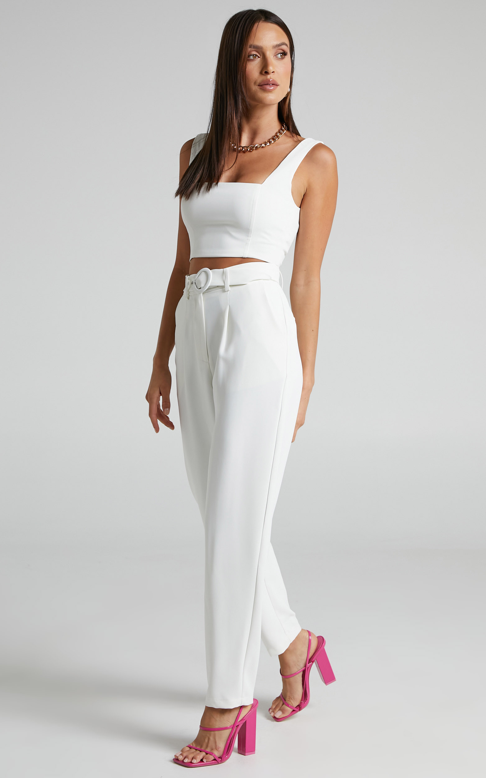 Reyna Two Piece Set - Crop Top and Tailored Pants in White | Showpo USA
