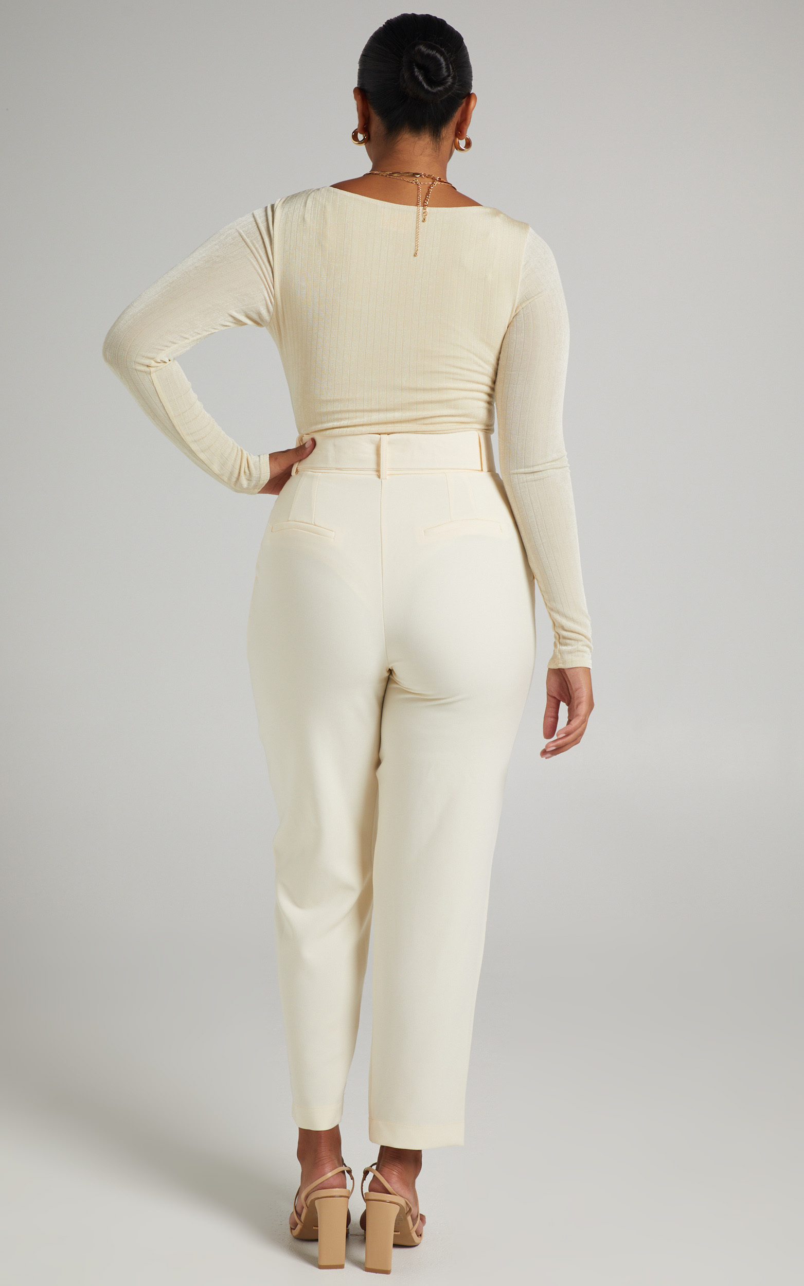 Royce Belted High Waisted Pants in Off White | Showpo USA