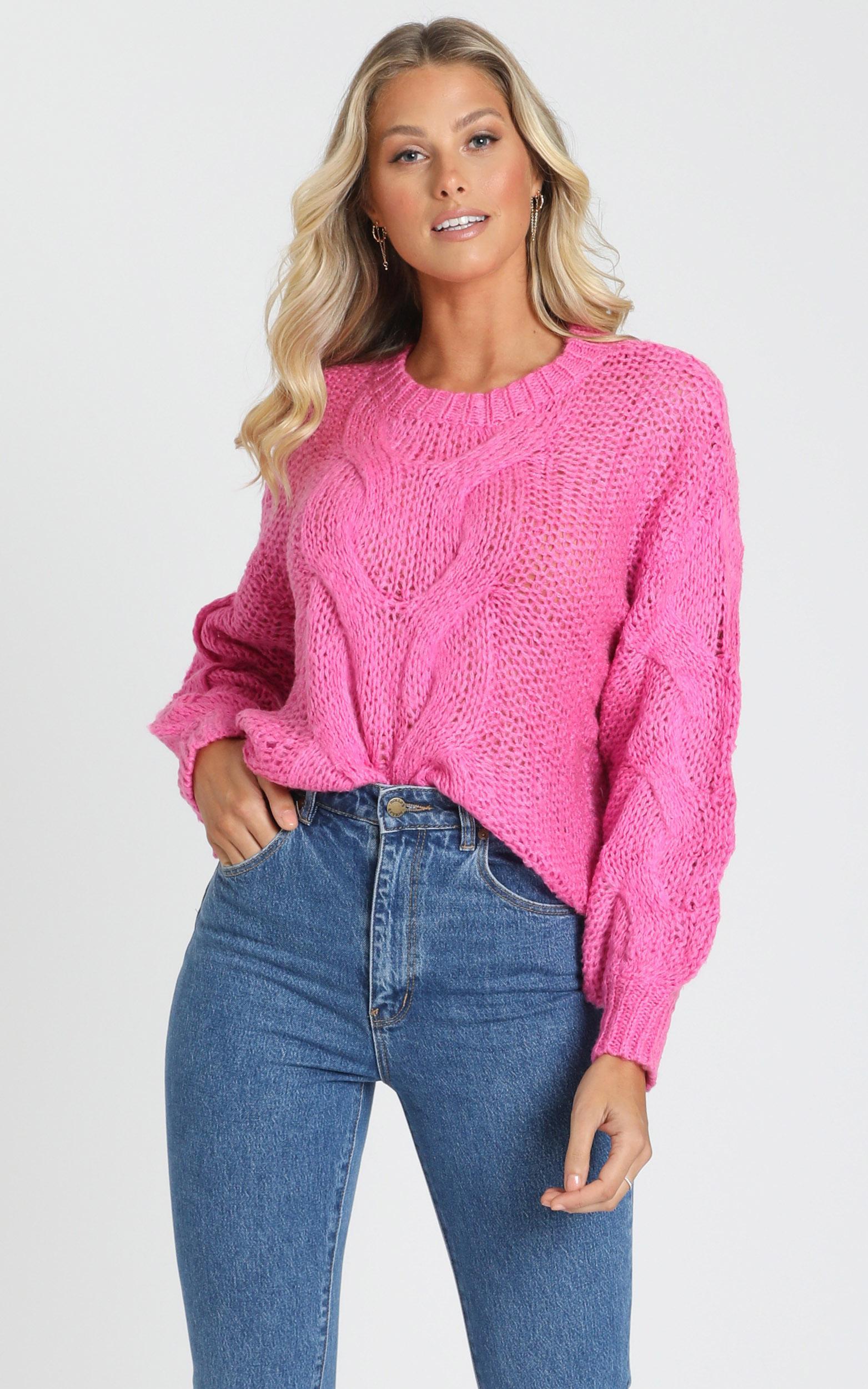 Jules Cable Knit Jumper in Hot Pink Showpo