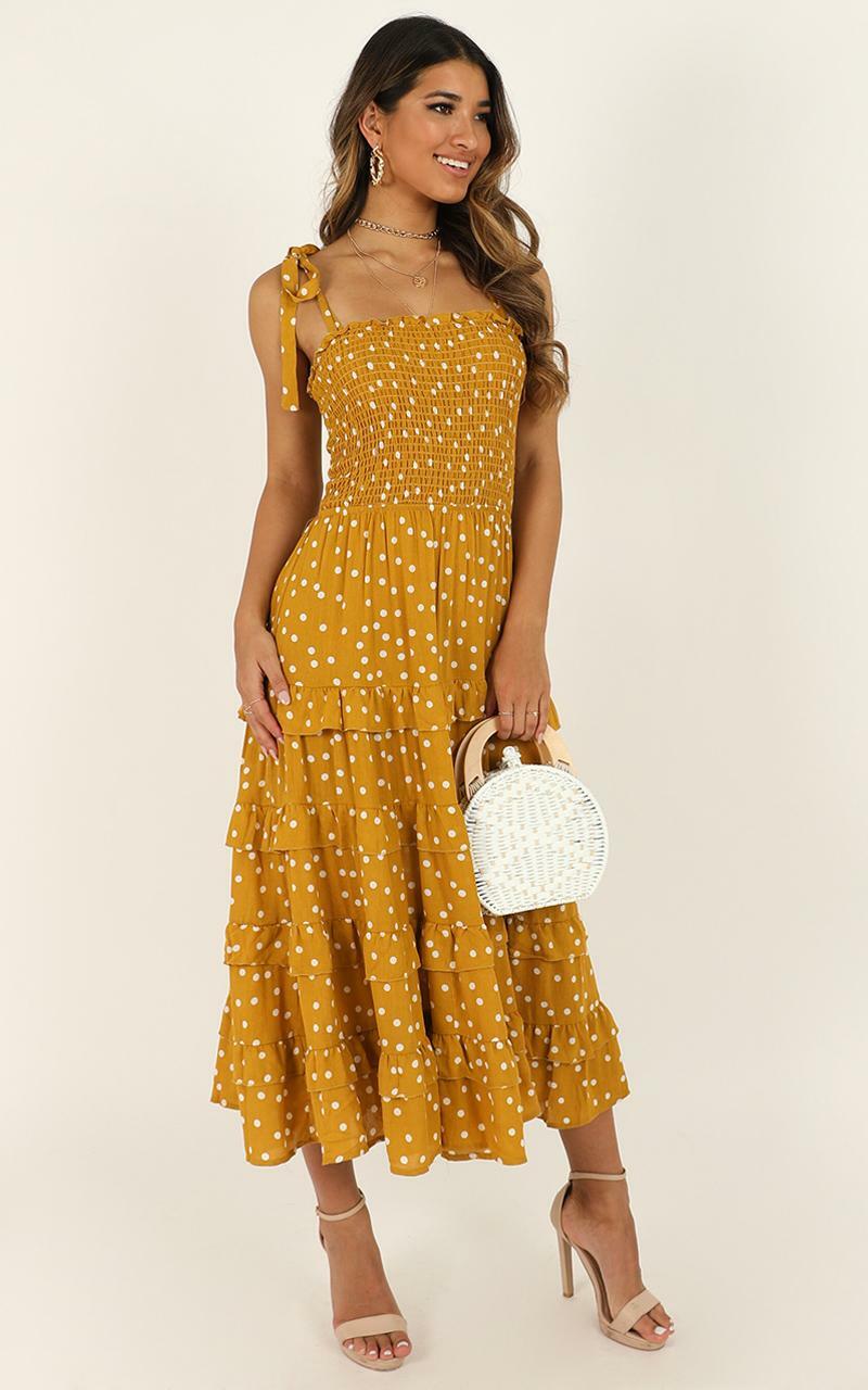 Giselle Dress In Mustard Spot | Showpo