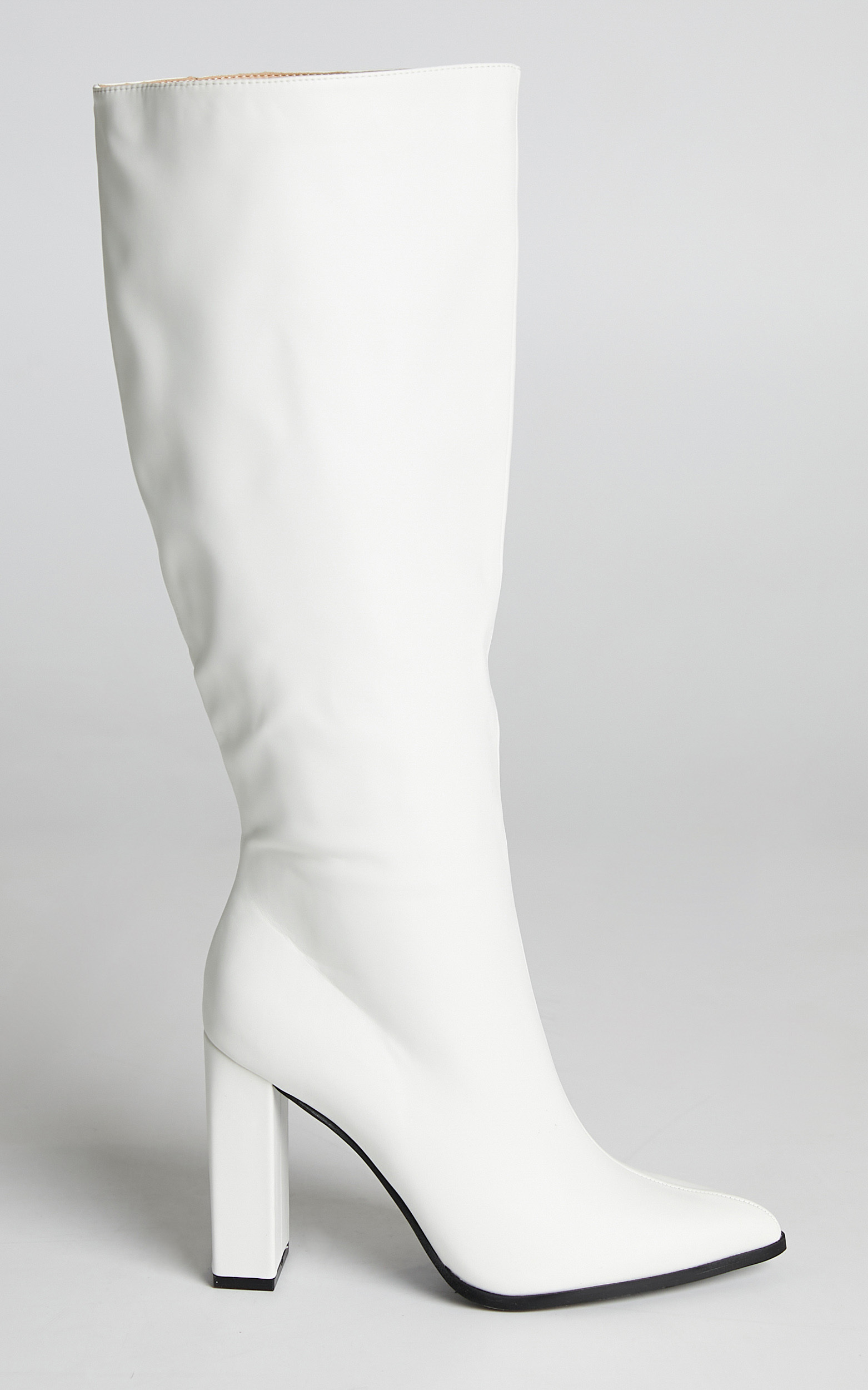 white high heel knee high boots