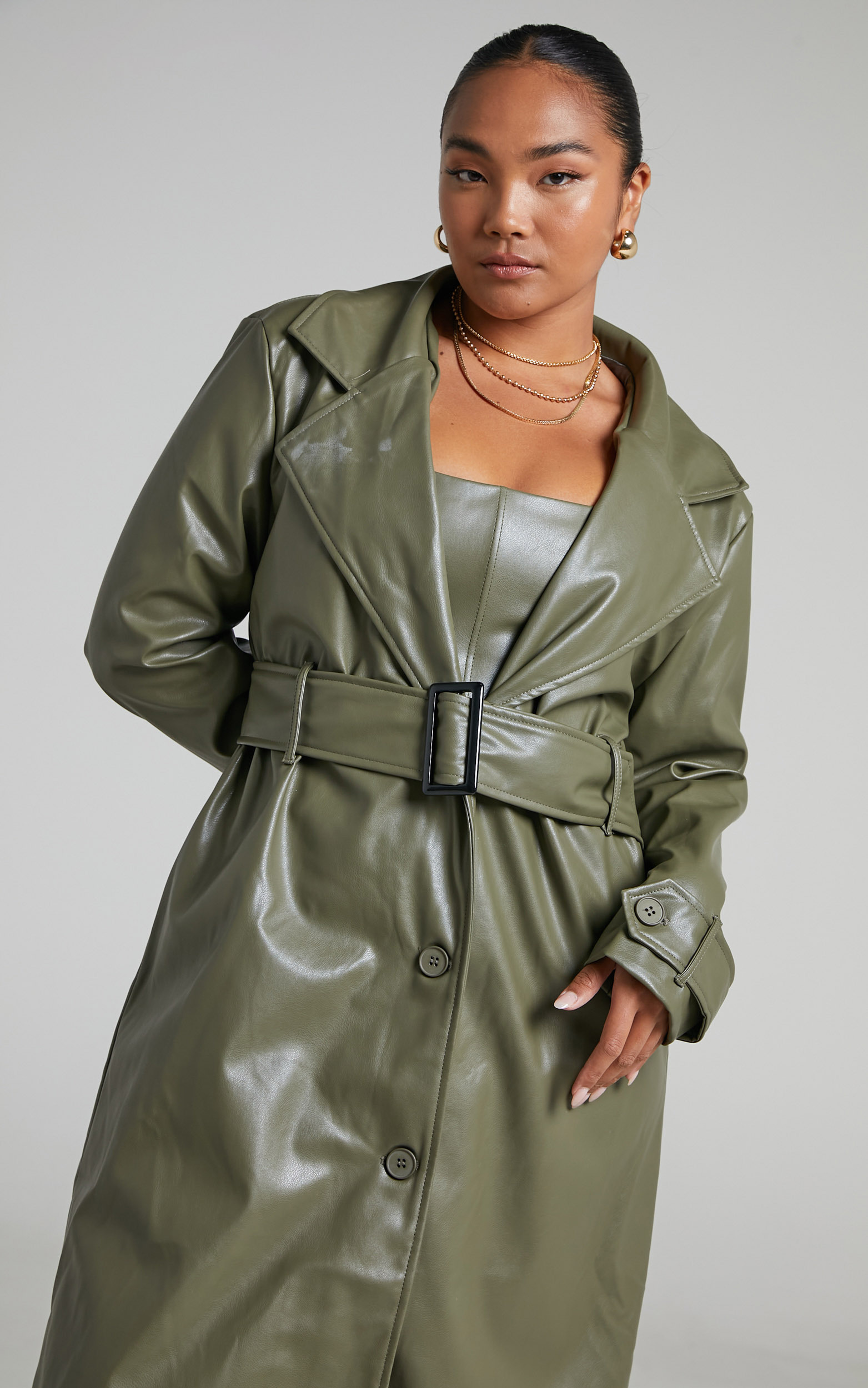 Desdemona Belted Trench Coat in OLIVE | Showpo
