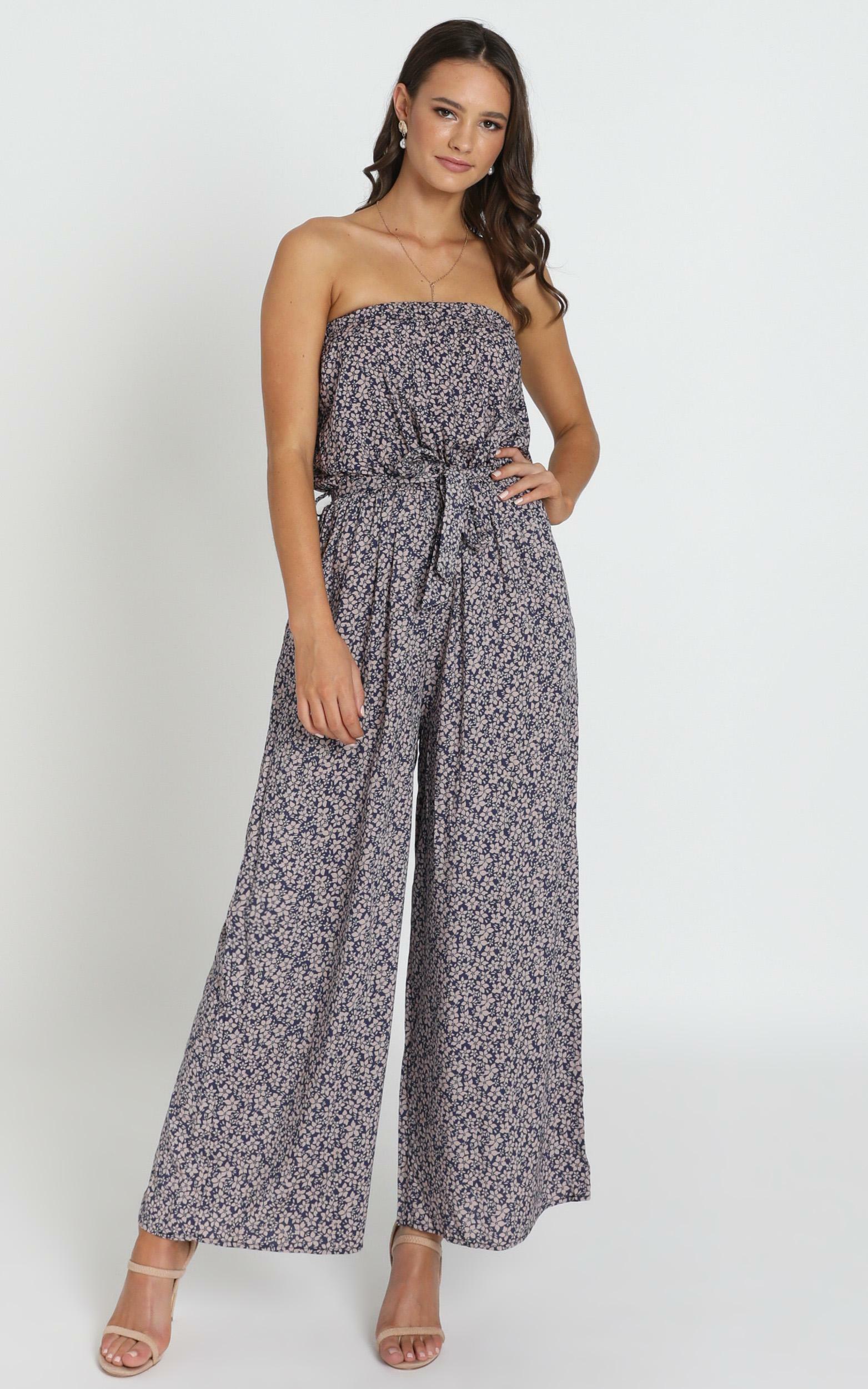 navy floral jumpsuit