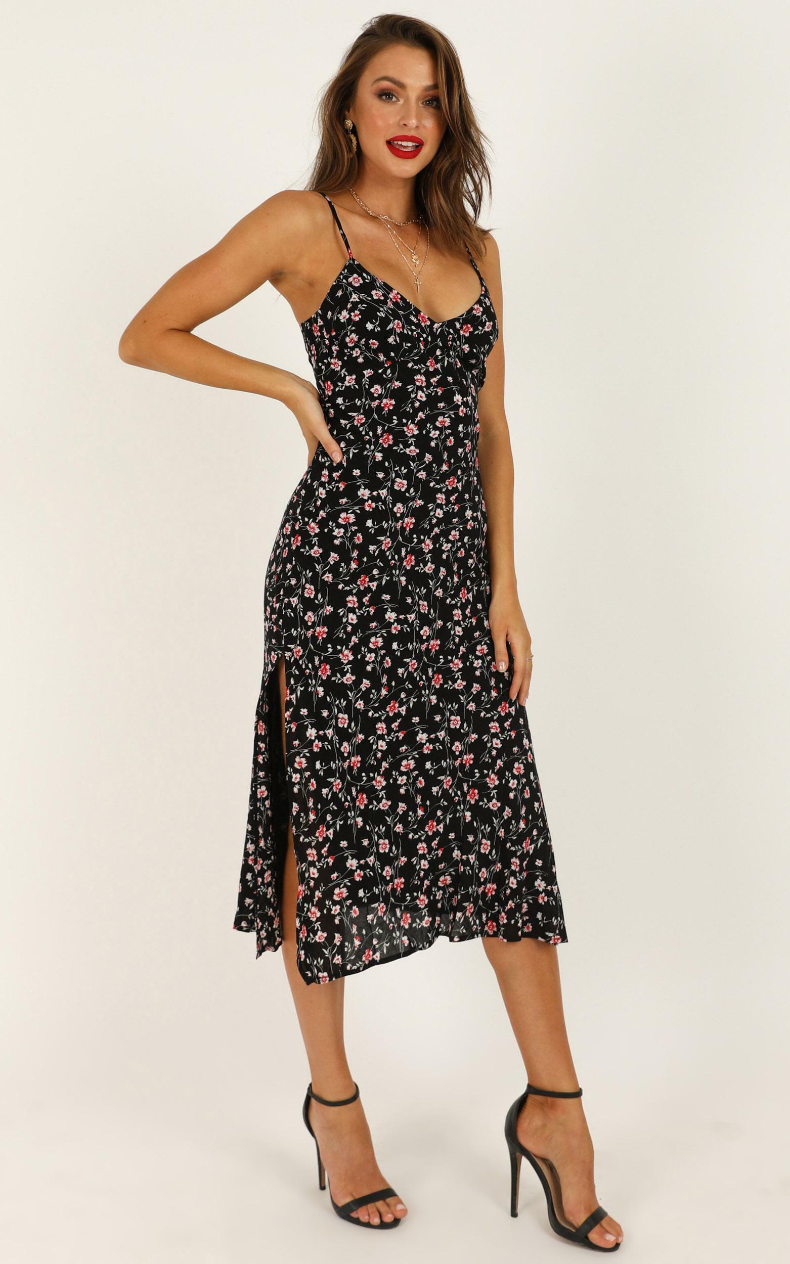 black floral midi dress