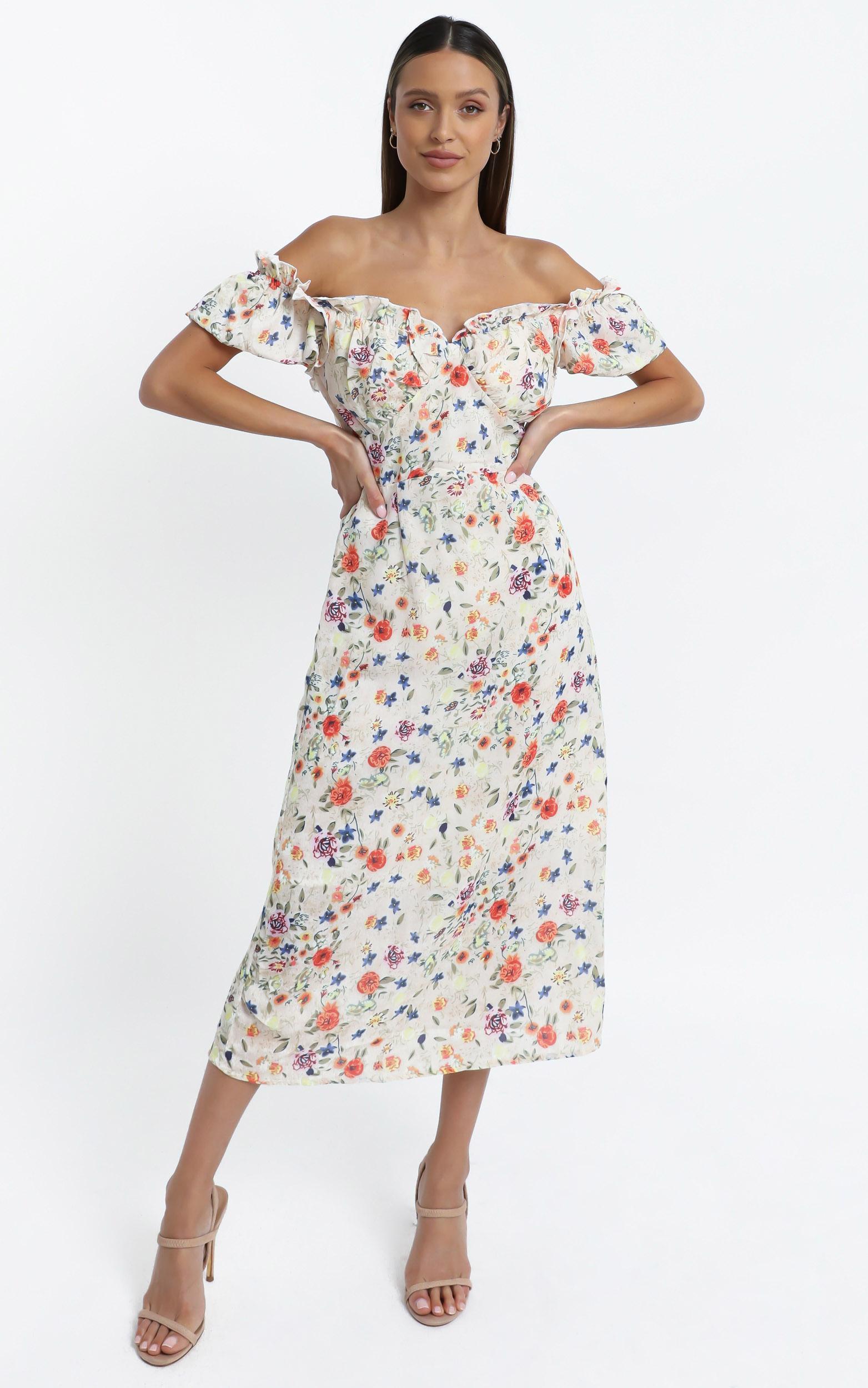 Rosie Midi Dress in Peach Floral | Showpo