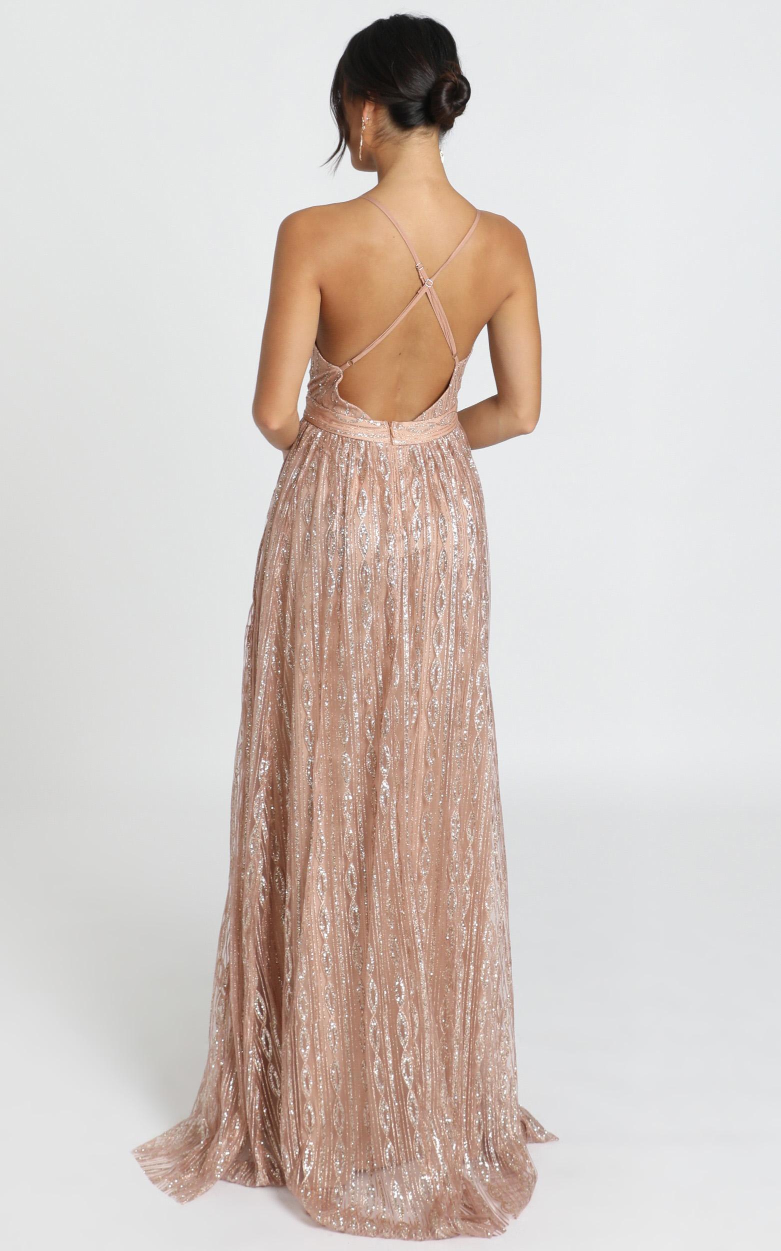 Romantic Night Maxi Dress In Rose Gold Glitter | Showpo