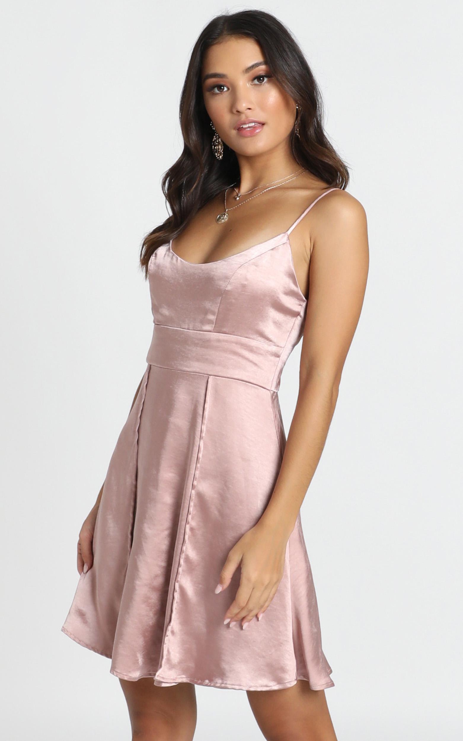 rose gold satin mini dress