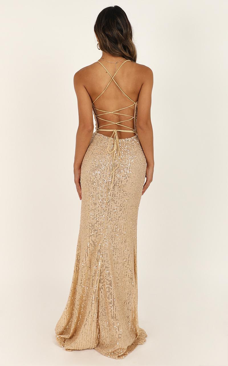 Magic Hour Maxi Dress In Gold Sequin Showpo