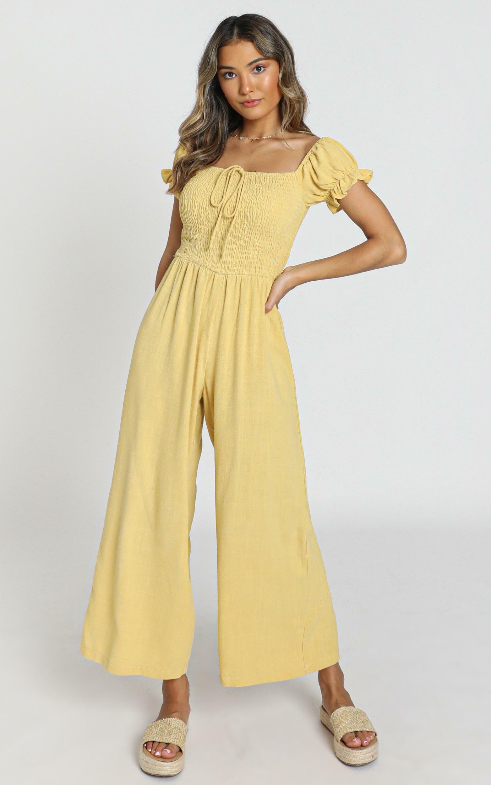 yellow eyelet jumpsuit