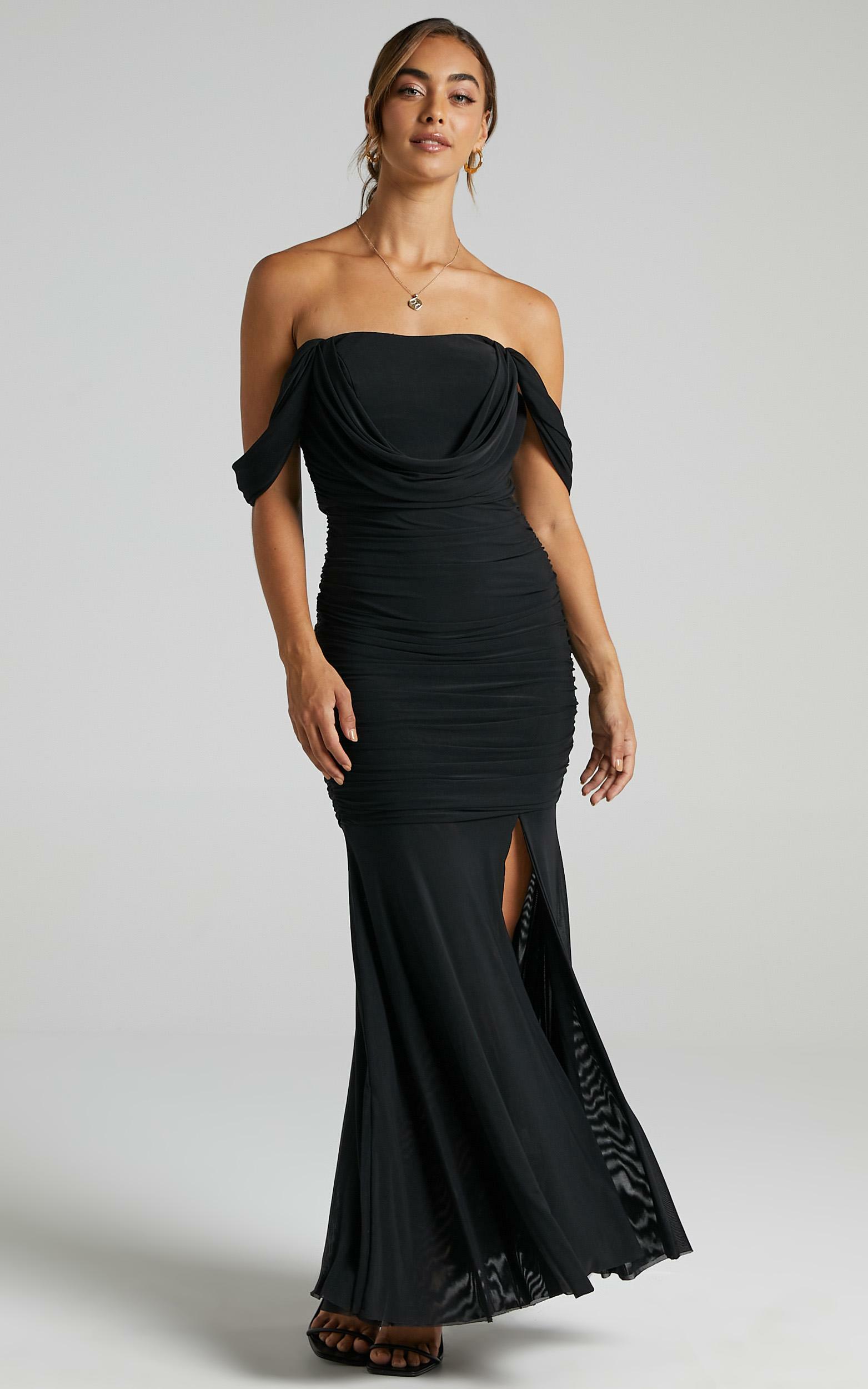 Melissa Ruched Maxi Dress in black mesh | Showpo USA