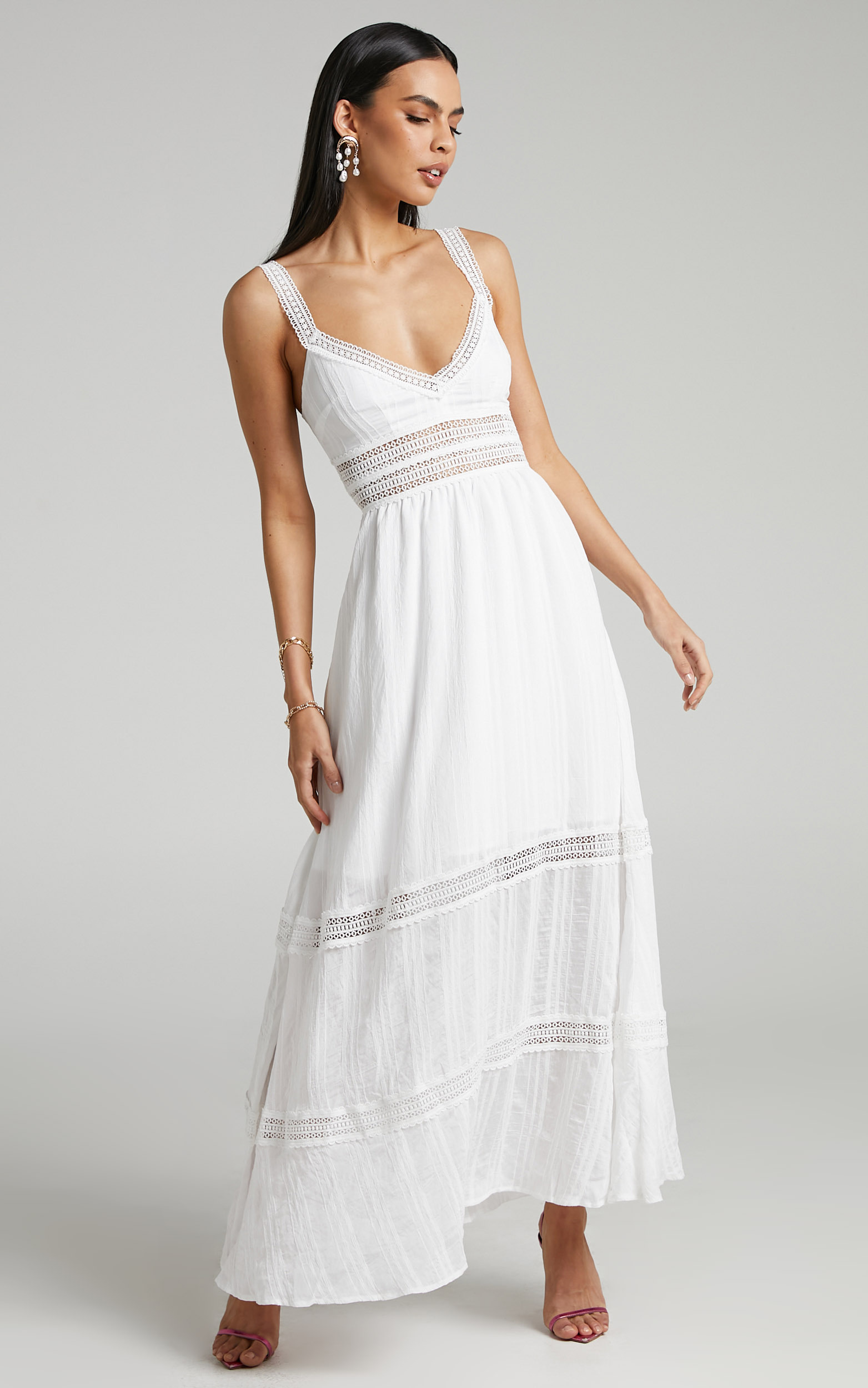 Angelique Lace trim Maxi Dress in White | Showpo USA