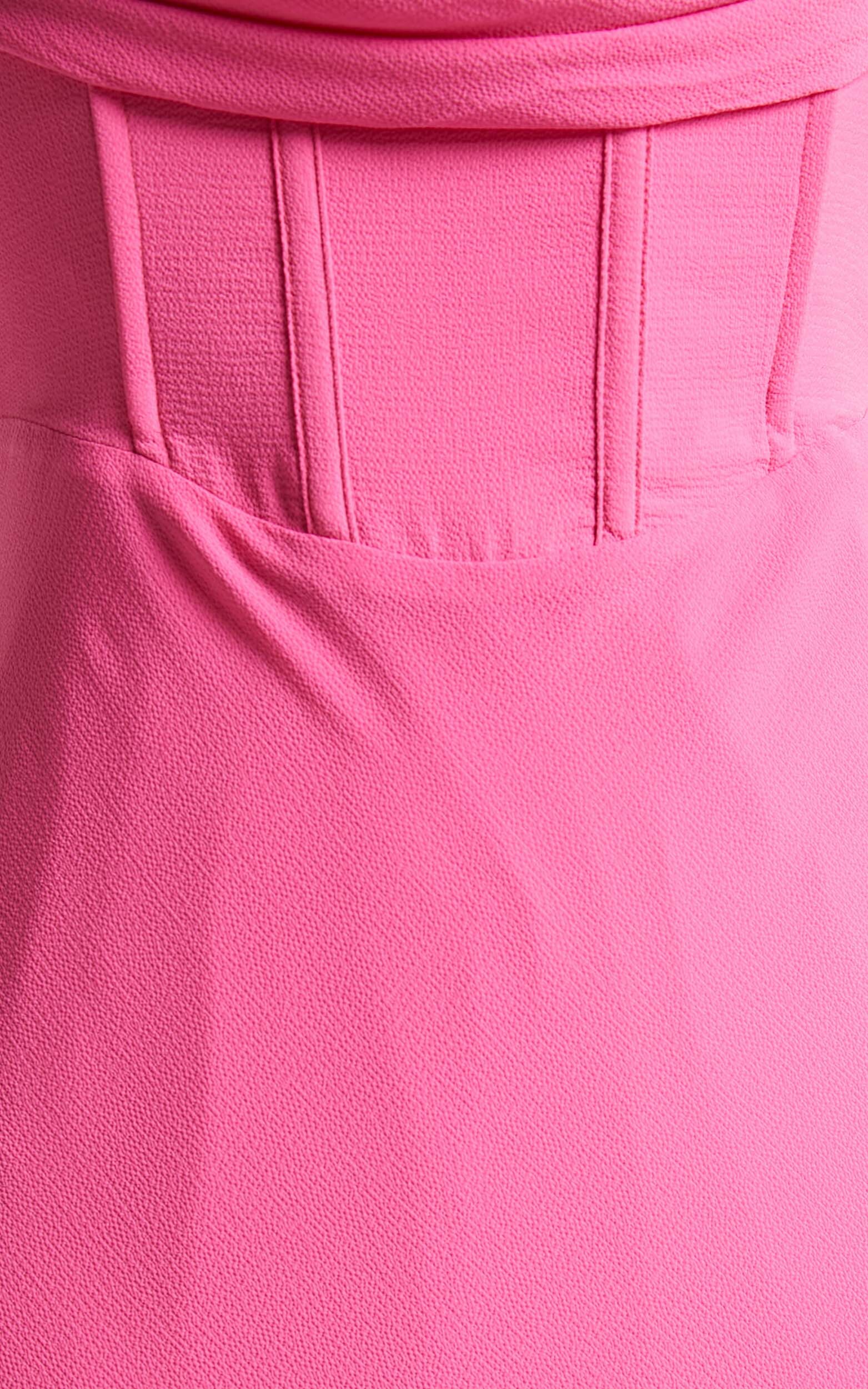 Blair Midi Dress - Corset Detail Thigh Split in Pink | Showpo USA