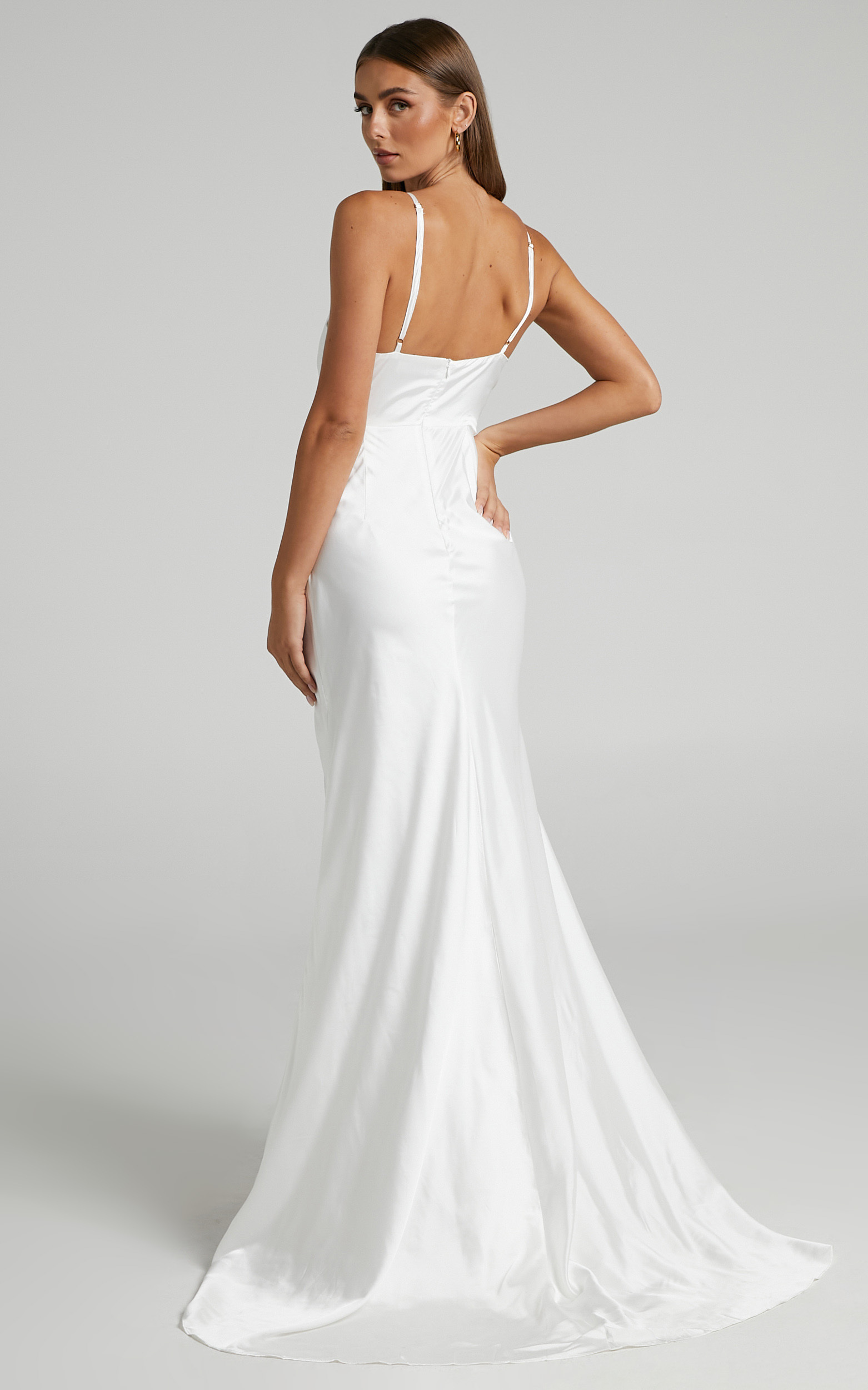 Joesa Bridal Gown - Split V Neck Fixed Wrap Gown in White | Showpo USA
