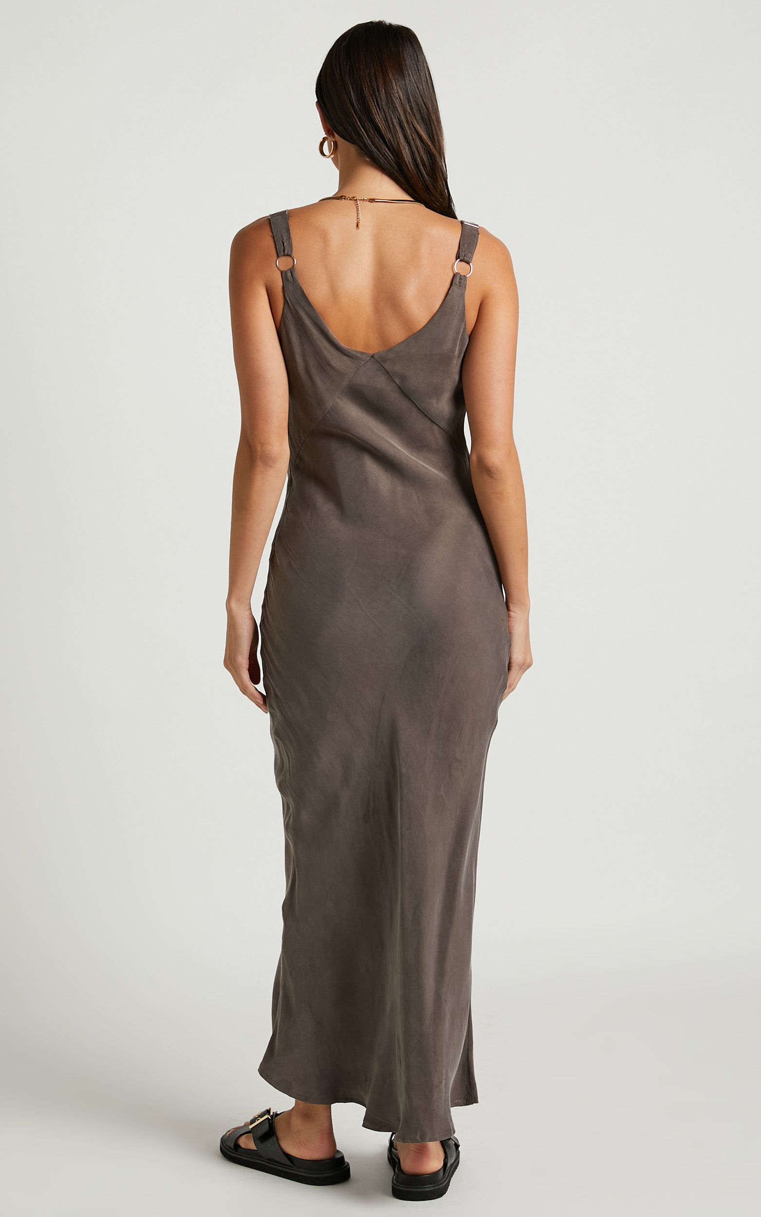 Kaya Midi Dress - Cupro Slip Dress in Warm Grey | Showpo USA