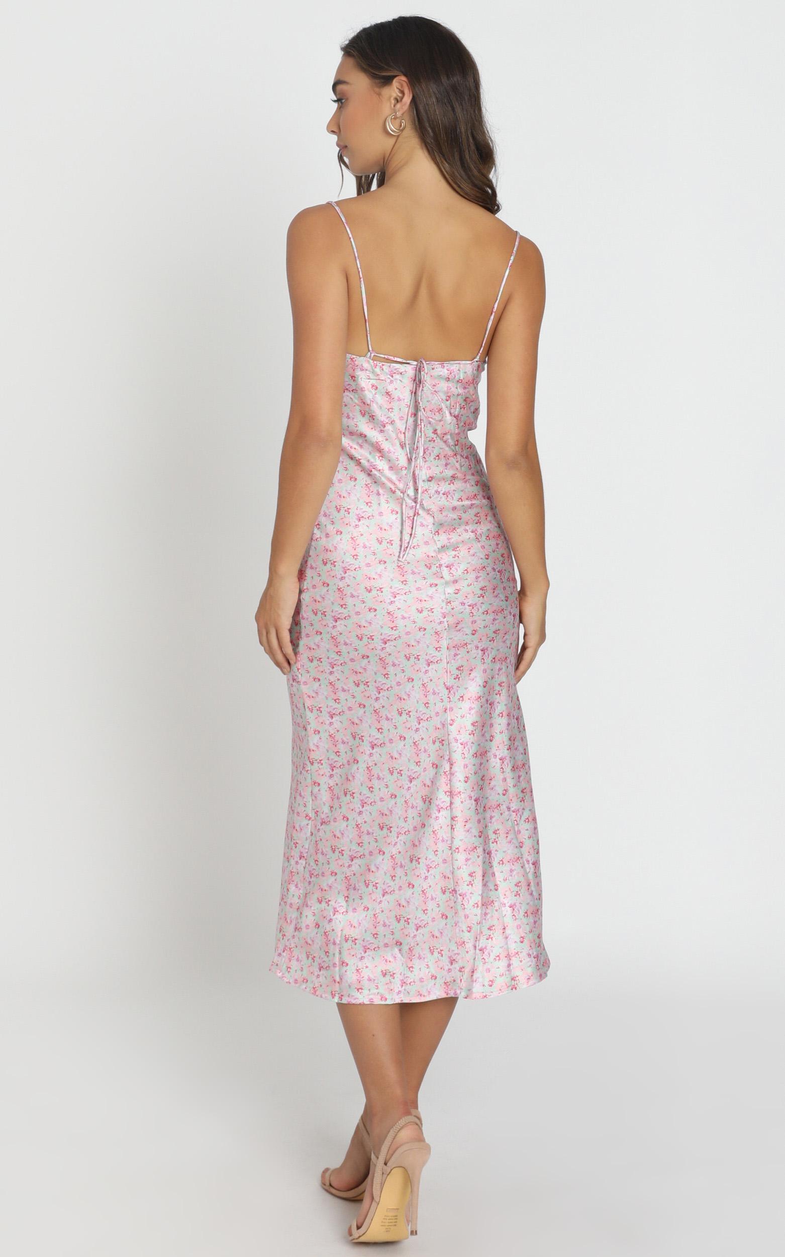 Regina Satin Slip Dress in Pink Floral