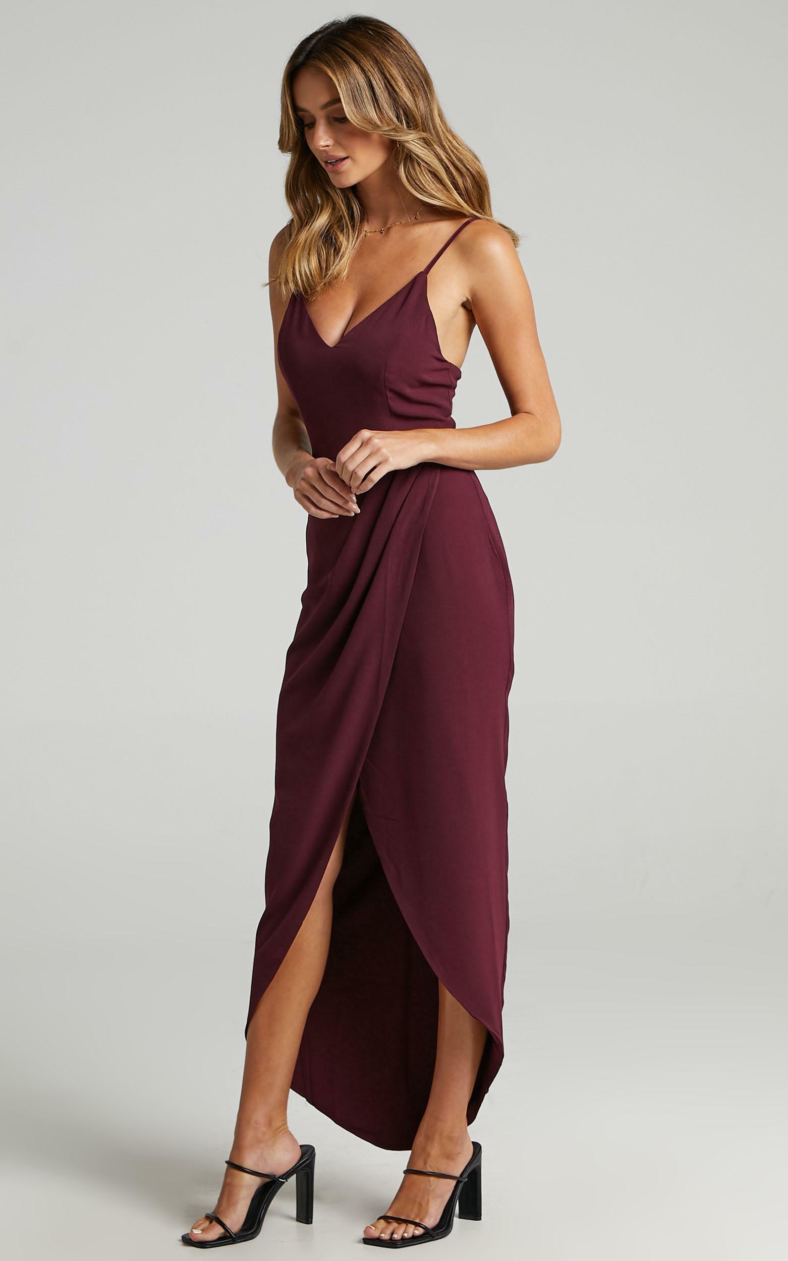 Lucky Day High Low Maxi Dress In Wine | Showpo