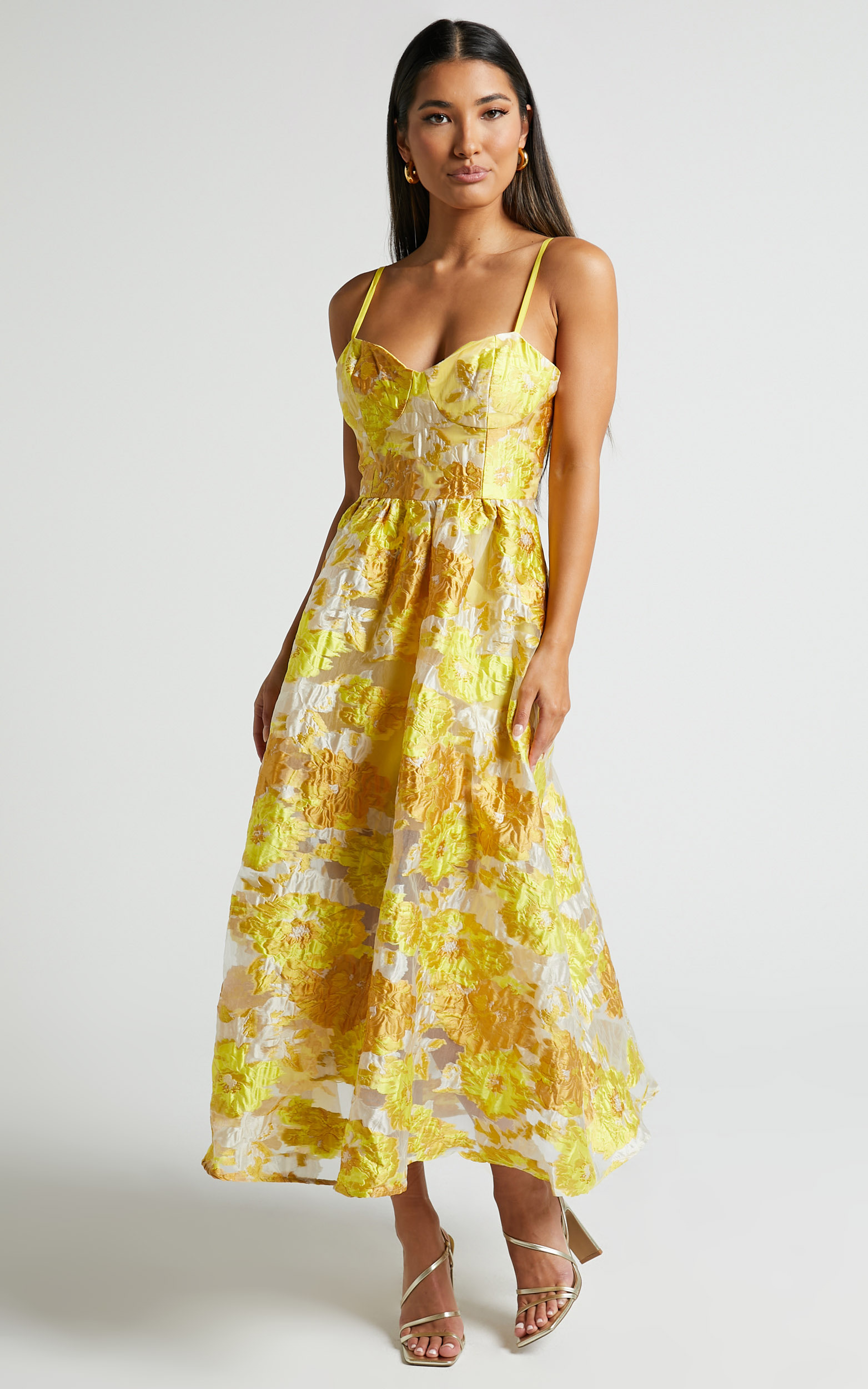 Brailey Midi Dress - Aline Corset Detail in Yellow | Showpo USA