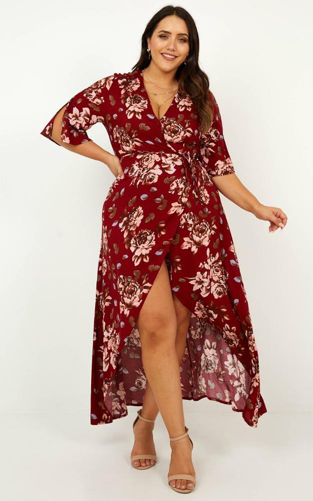 Slipped Away Dress In Wine Floral | Showpo