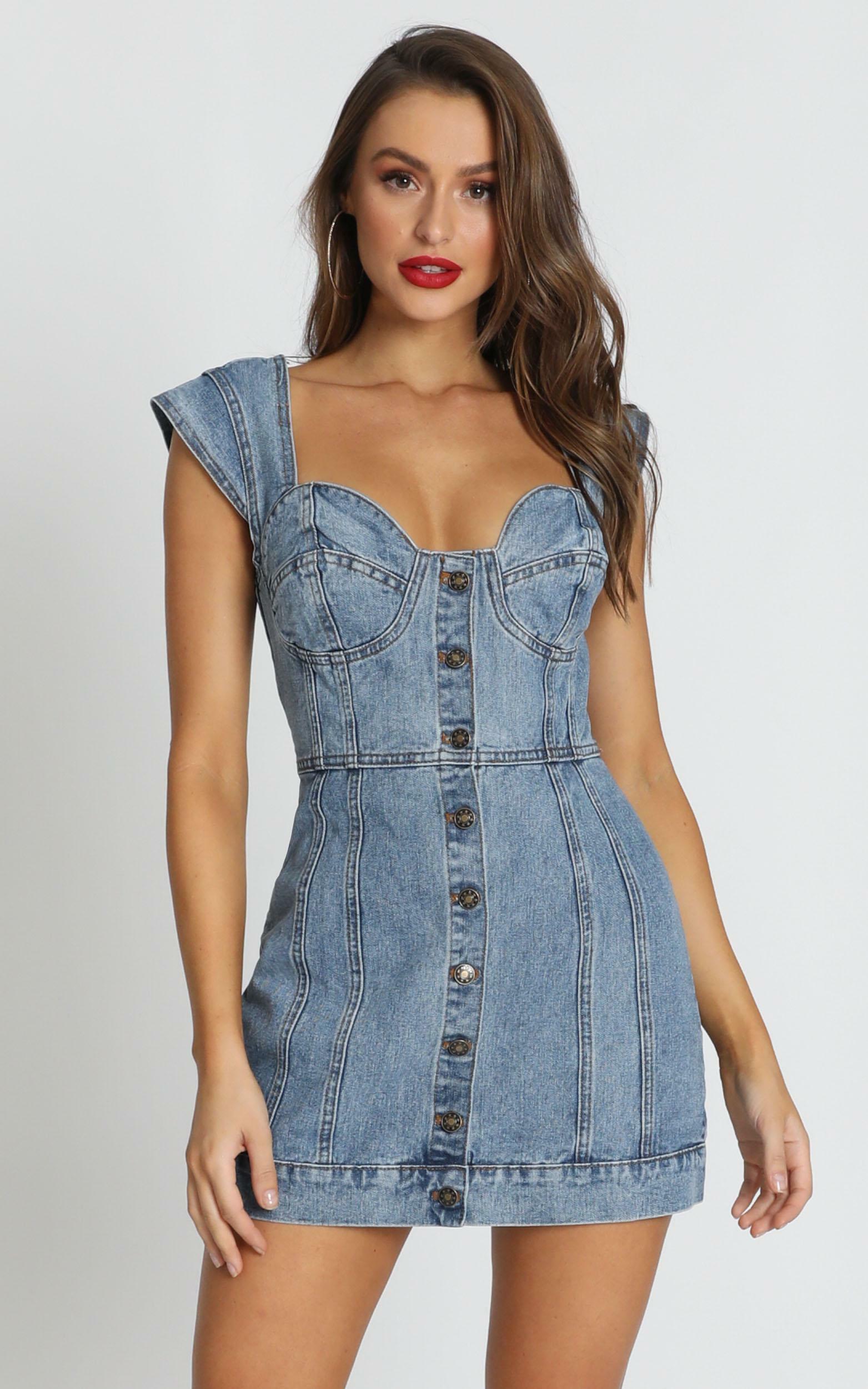 denim dress sweetheart neckline