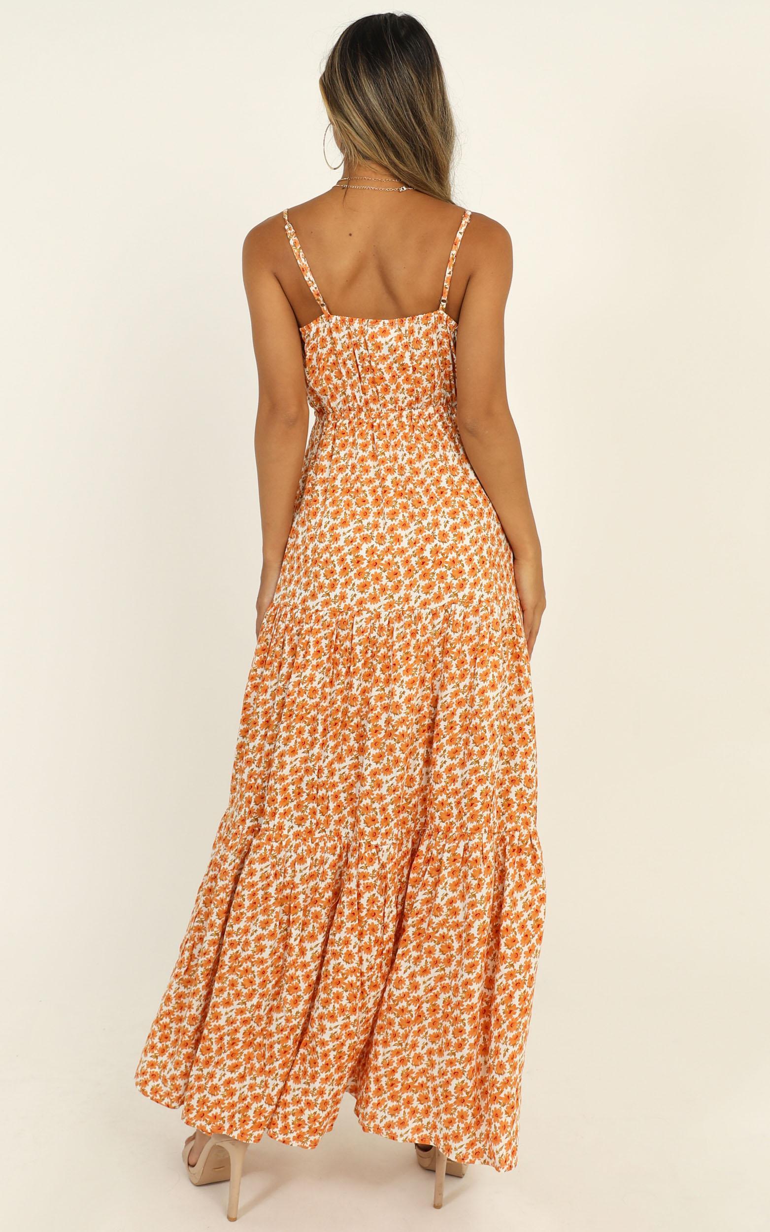 Watch The Sunset Dress In Orange Floral | Showpo