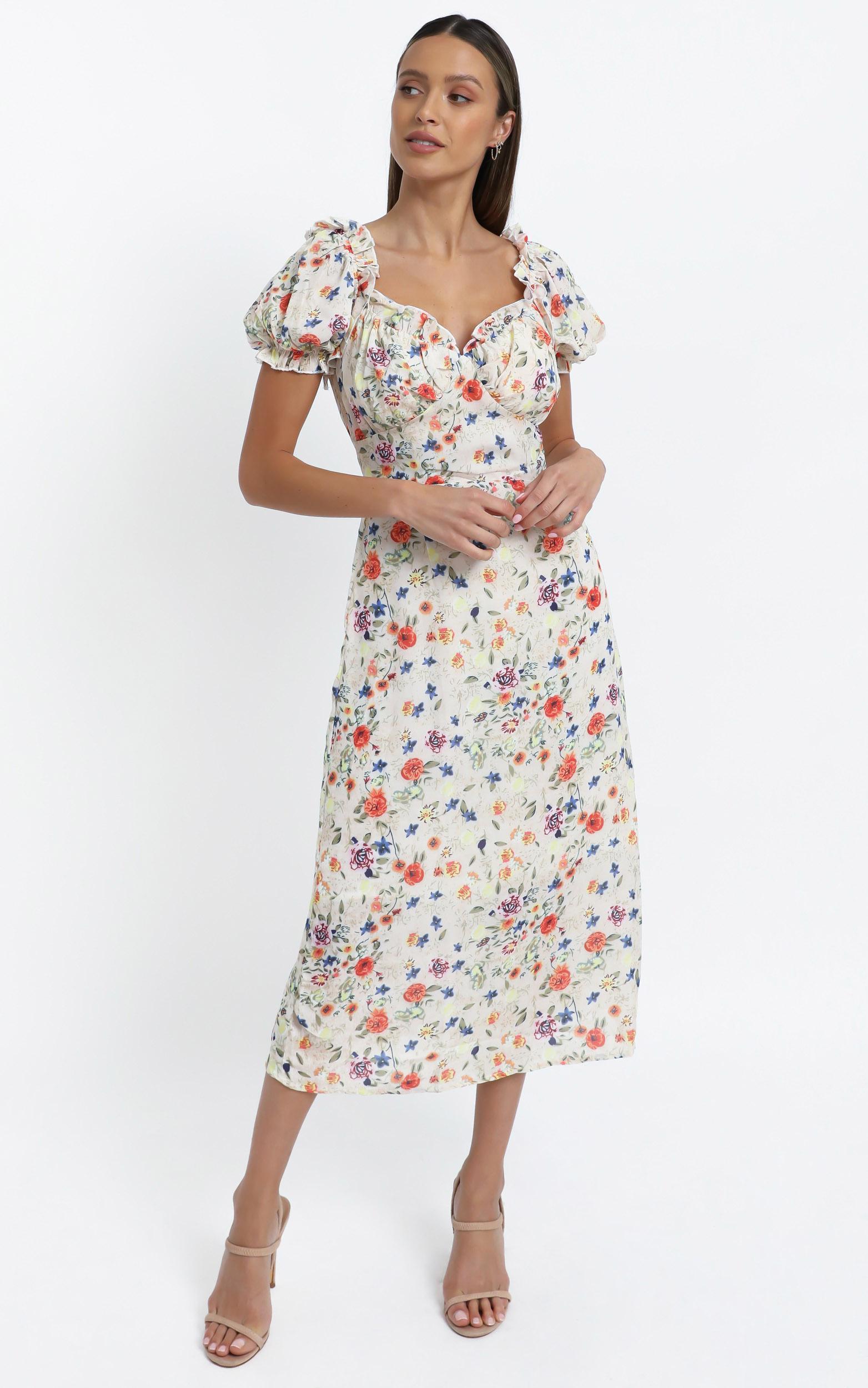 Rosie Midi Dress in Peach Floral | Showpo