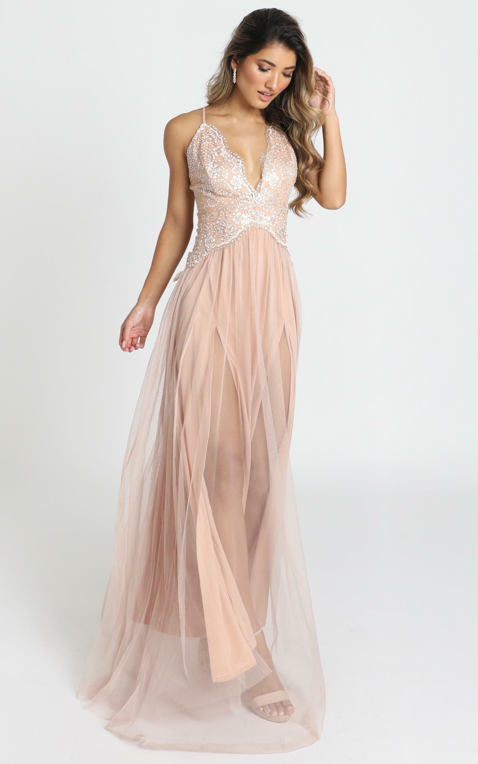 Show Me Love Mesh Maxi Dress In Rose Gold Glitter | Showpo USA