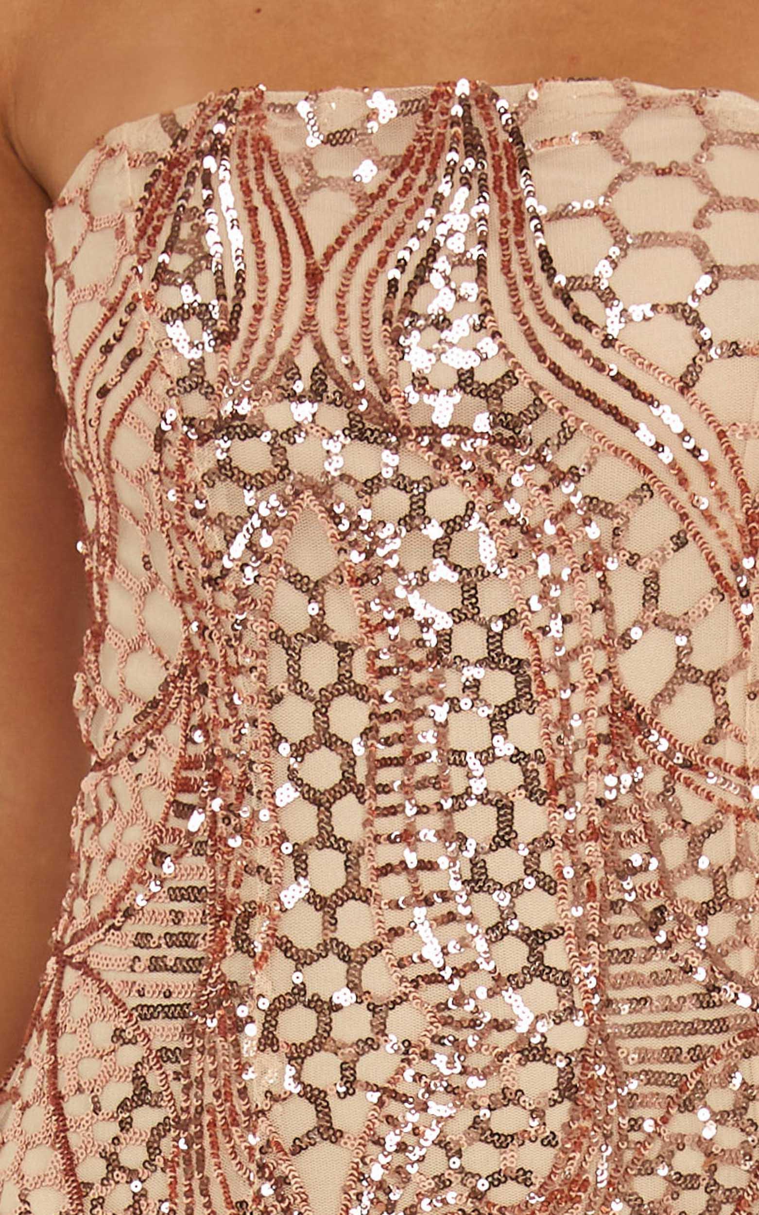 American Hero Maxi Dress In Rose Gold Sequin | Showpo