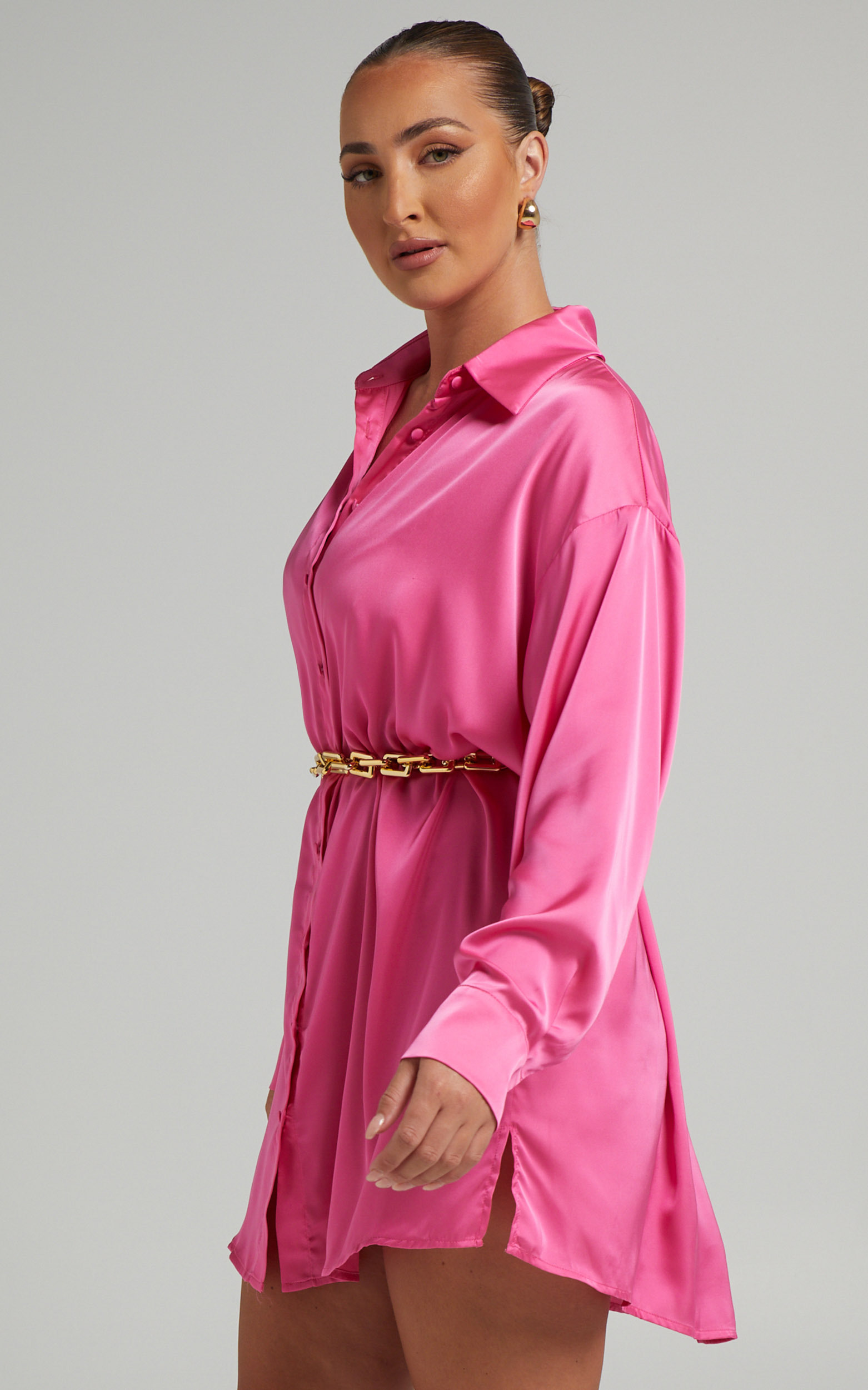 Desiree Shirt Dress in Bubblegum Pink | Showpo