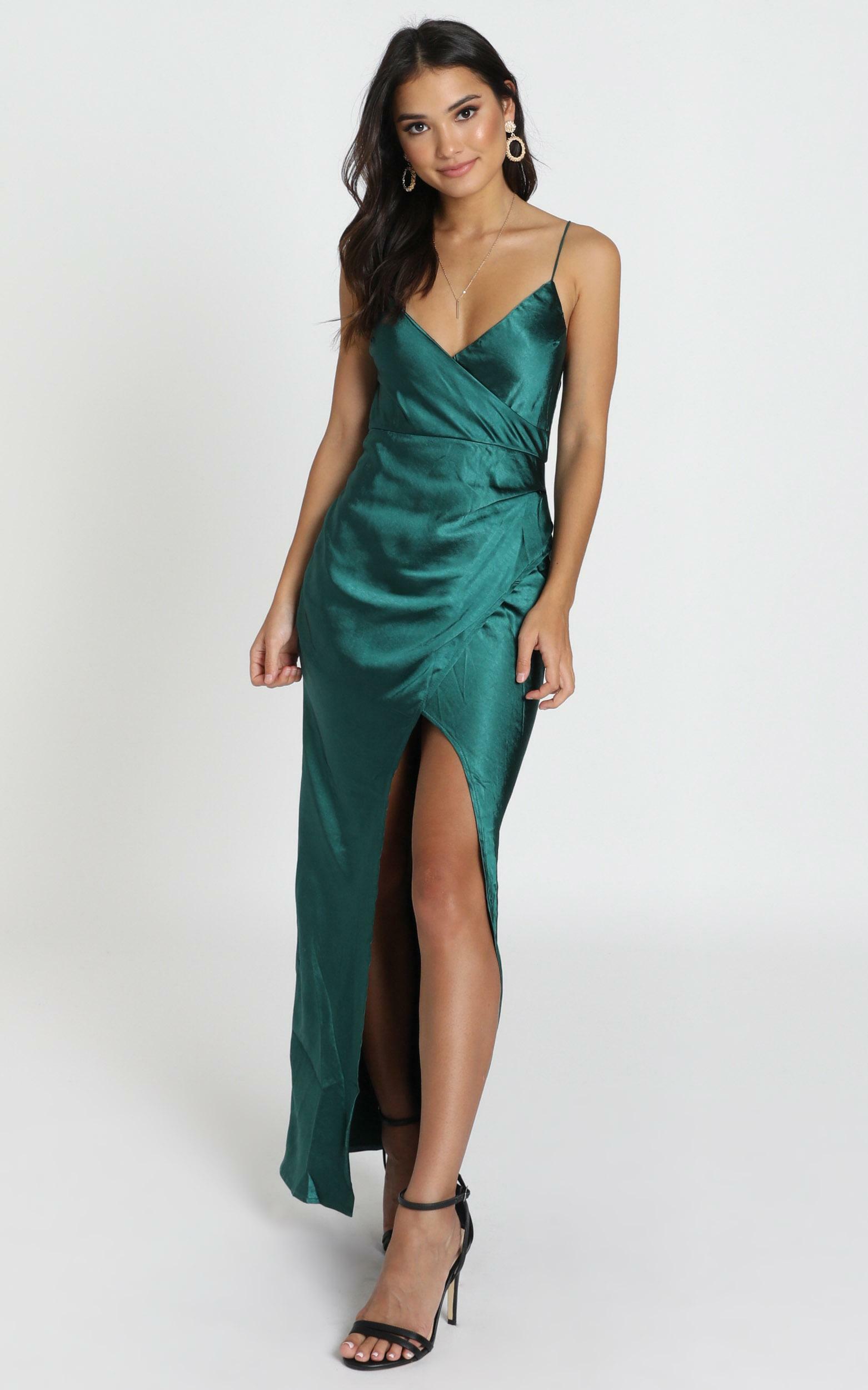 teal satin gown