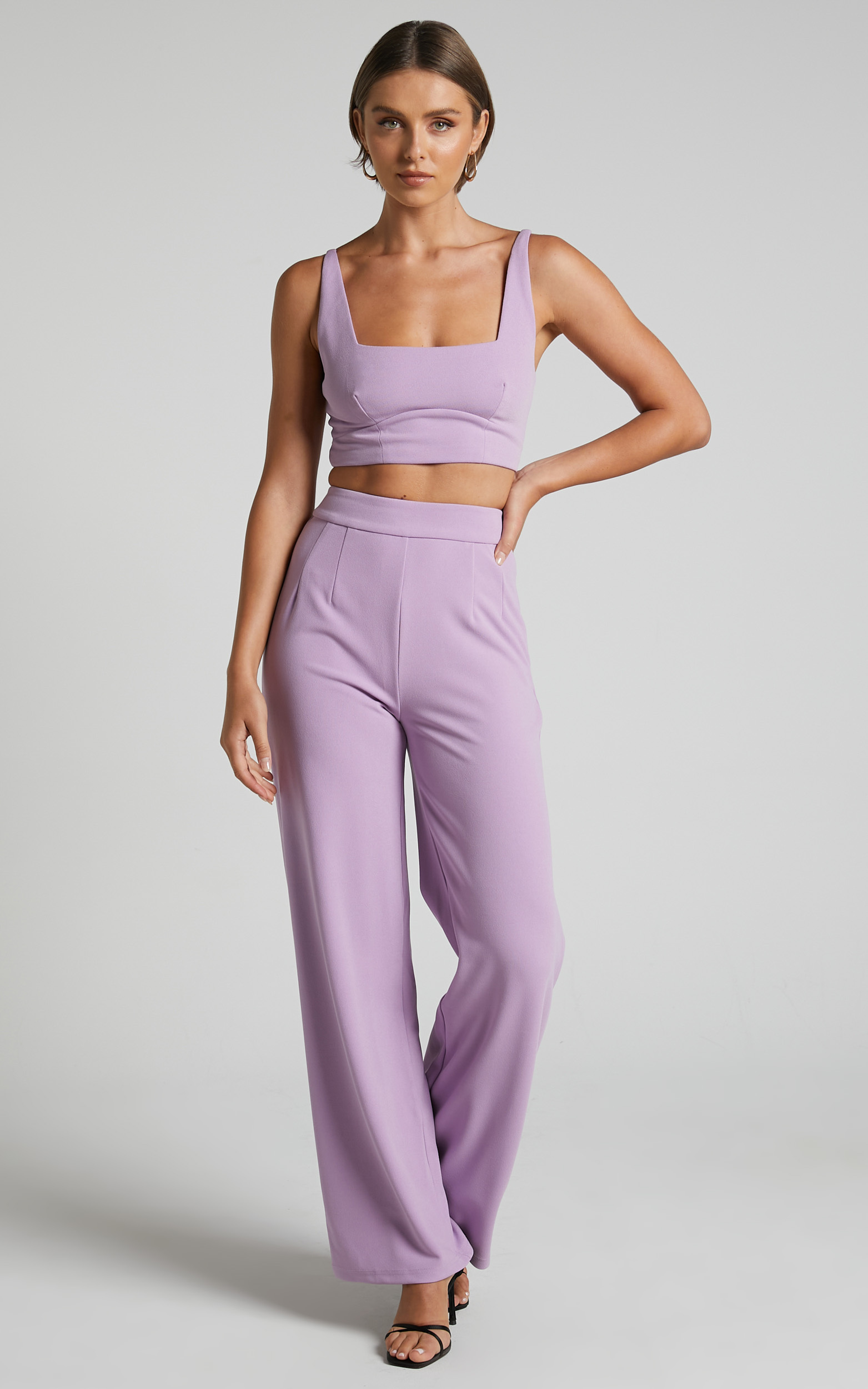 Elibeth Two Piece Set - Crop Top and High Waisted Wide Leg Pants in Lilac |  Showpo