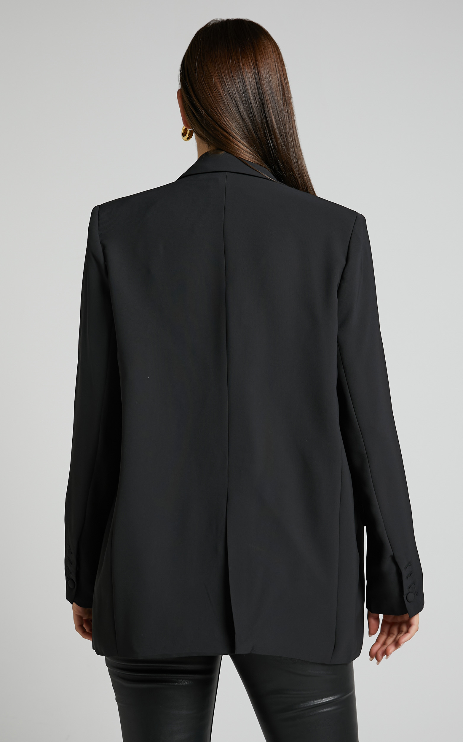 Michelle Blazer - Oversized Plunge Neck Button Up Blazer in Black ...