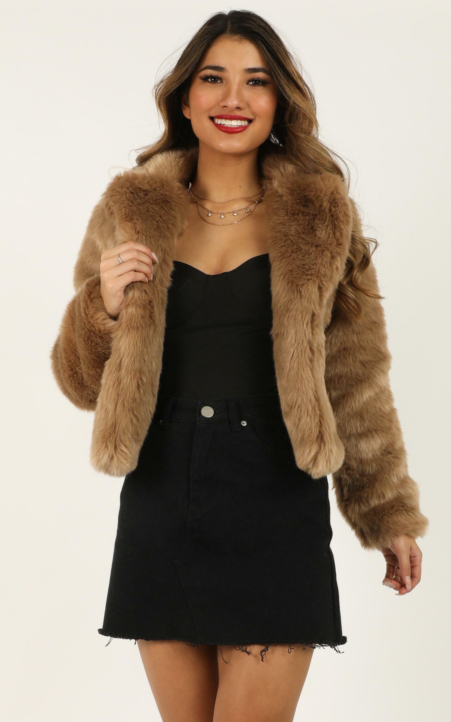 Harlow Faux Fur Coat in Beige