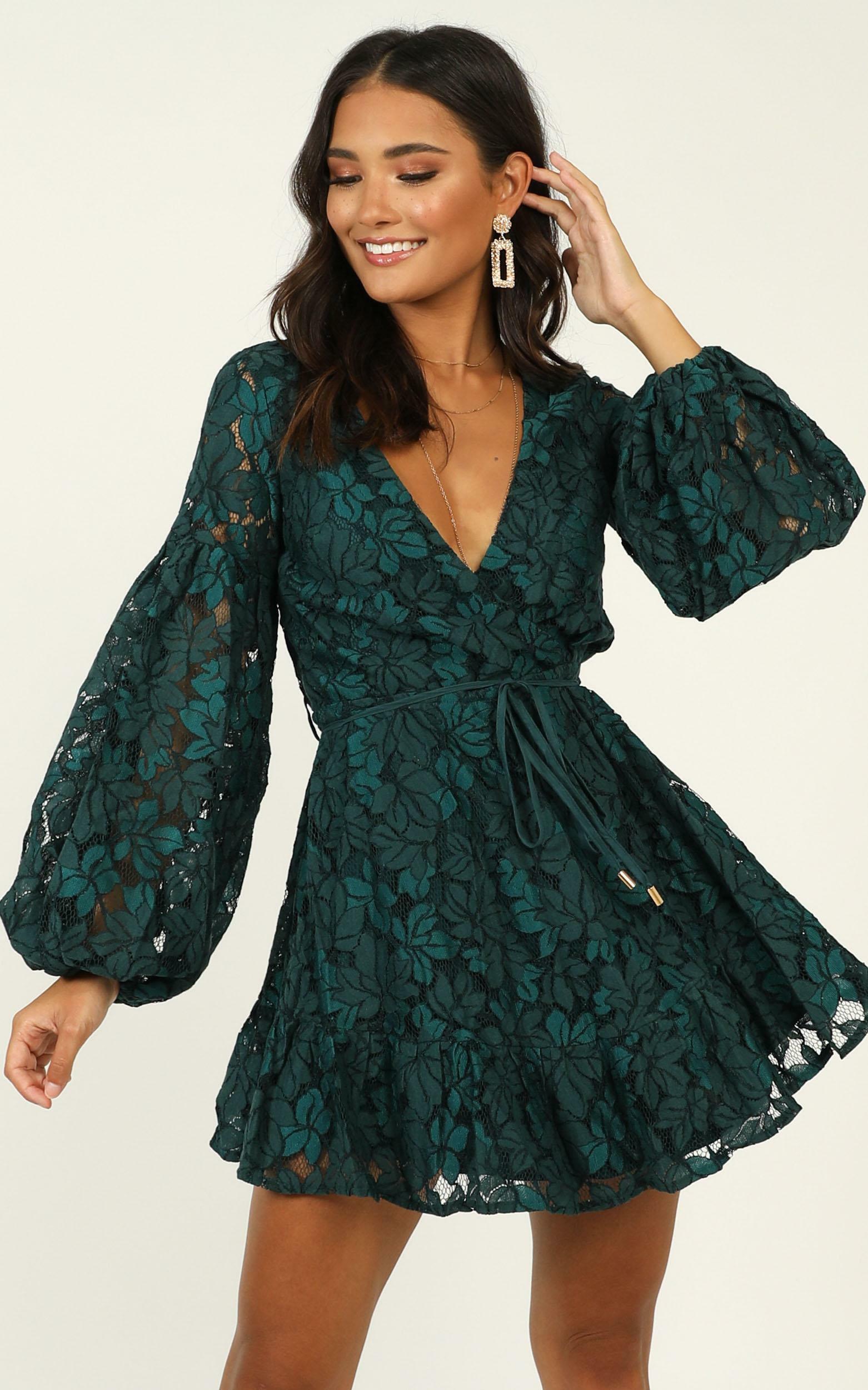 Autumn Leaves Dress In Teal Lace | Showpo USA