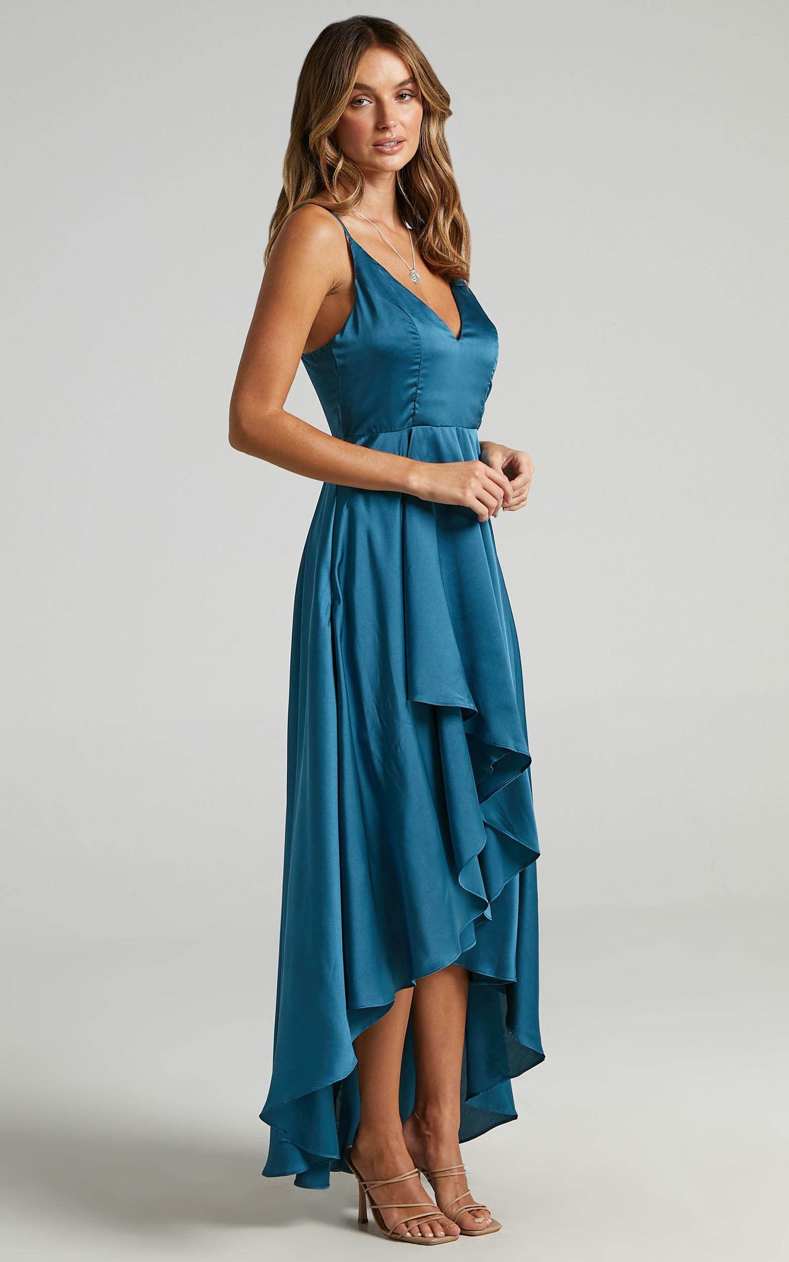 Light The Way Dress In Teal Satin Showpo Usa 7971