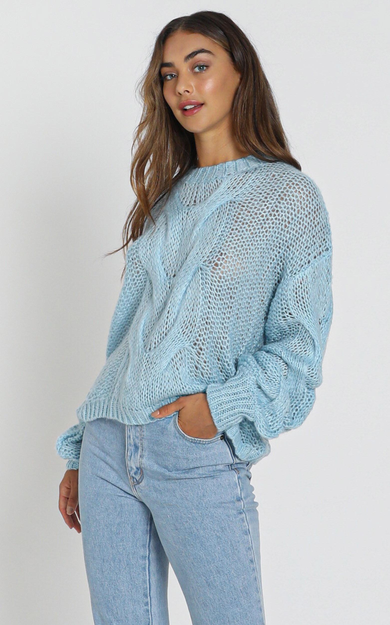Jules Cable Knit Jumper in Blue | Showpo