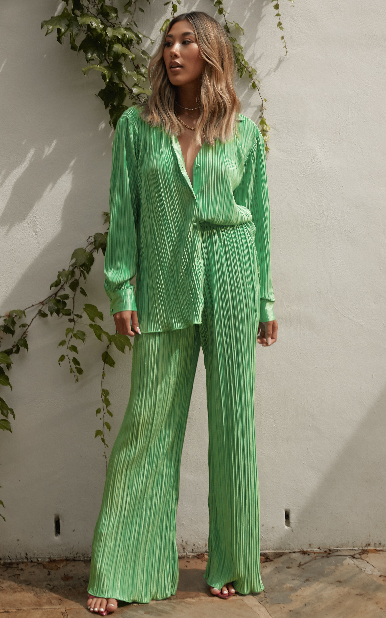 Beca Plisse Flared Pants in Bright Green | Showpo USA